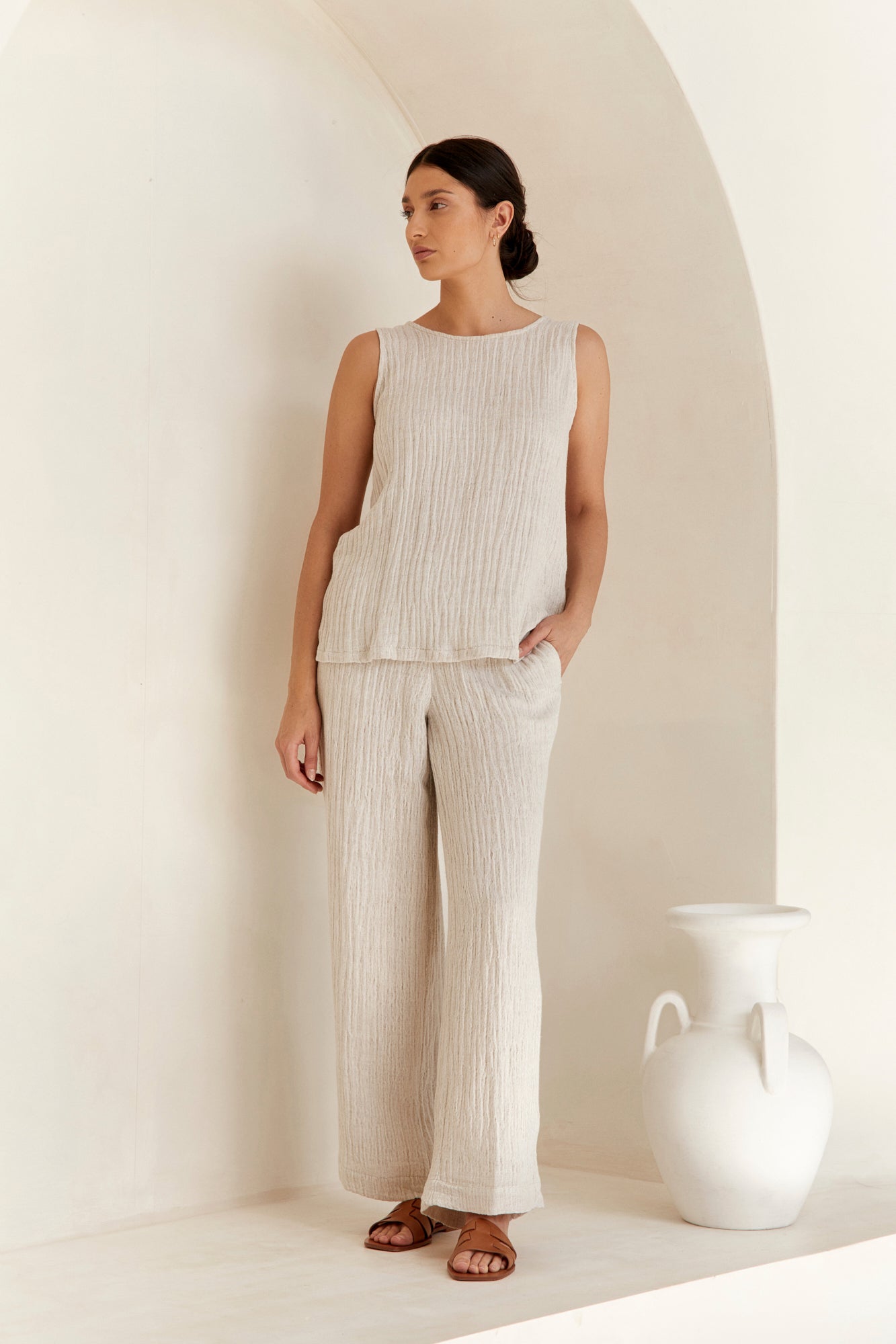 Florence Linen Pants for Women - Natural Breathable Loose Fit Casual Trousers | Perfect for Summer, Travel & Beach Vacations