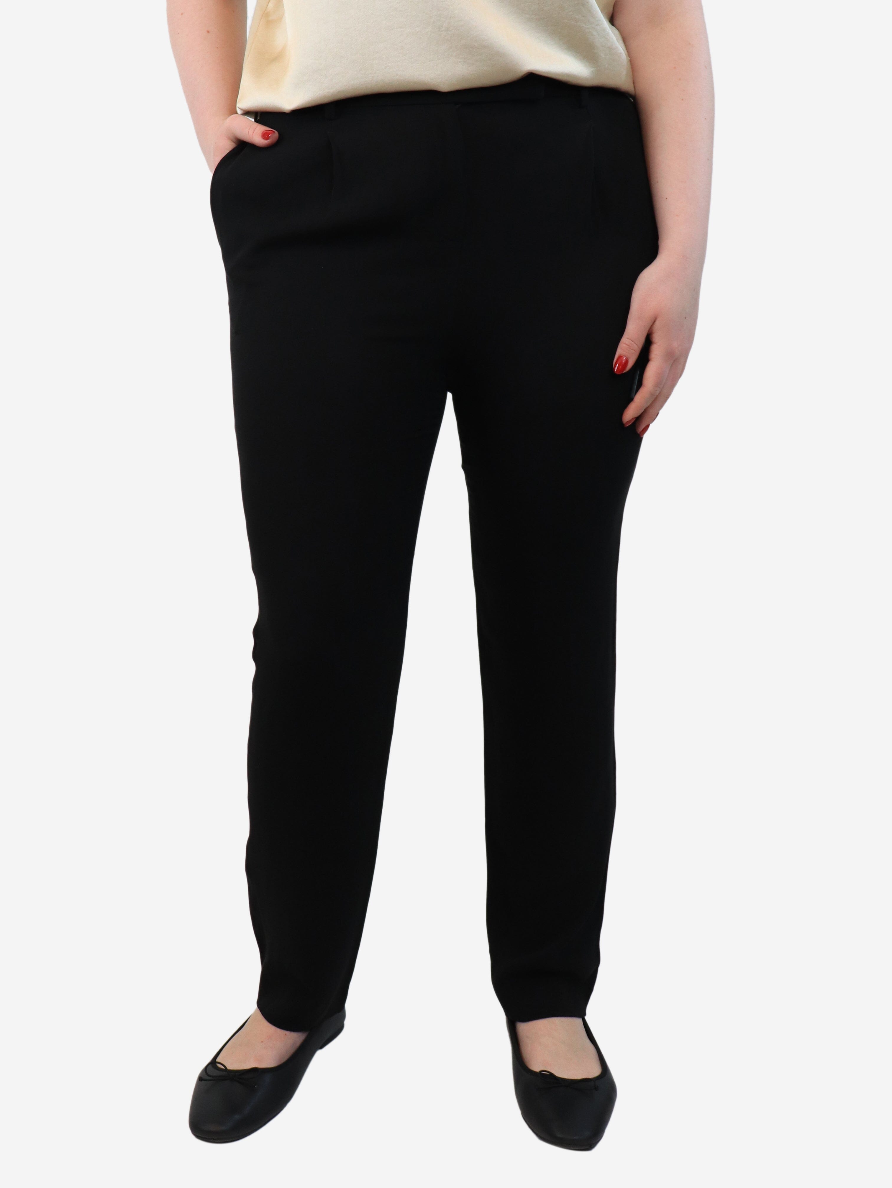 Black Pleated Trousers for Women - UK Size 14 | High Waist Flowy Dress Pants for Office, Work & Casual Wear