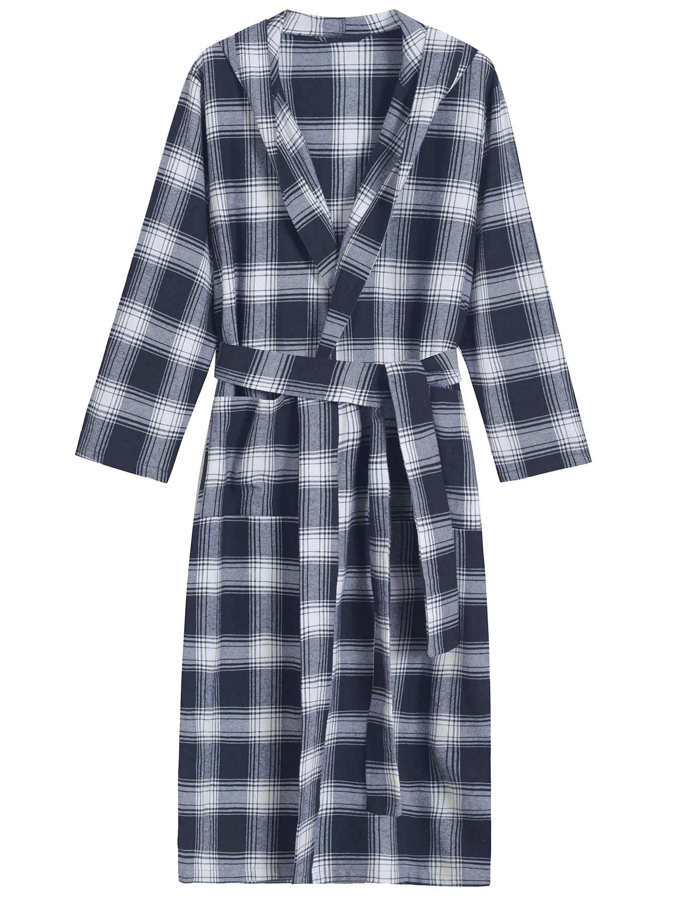**Men's Soft Cotton Flannel Hooded Bathrobe - Cozy Long Robe for Winter, Spa, and Lounging at Home**