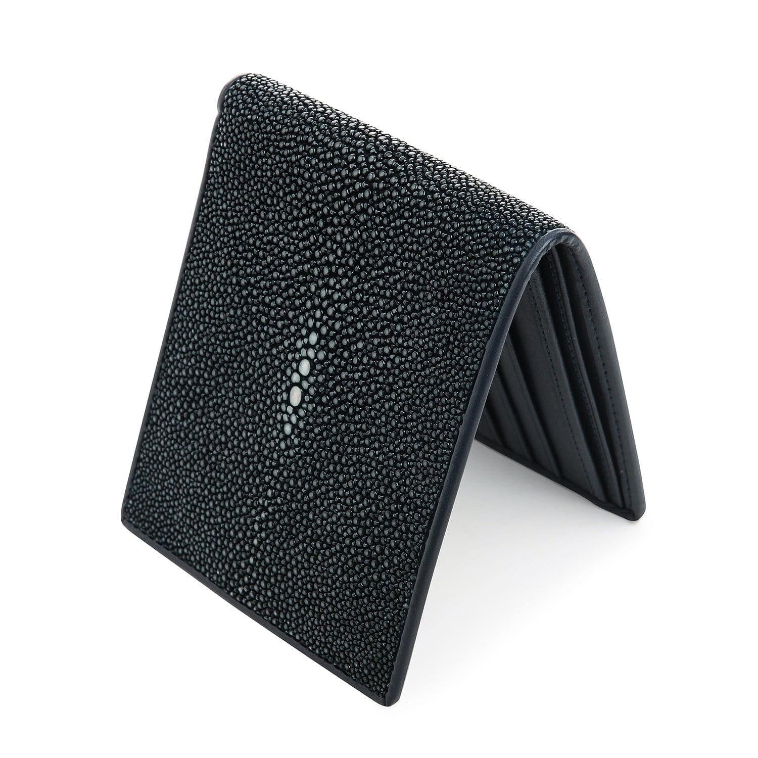 Premium Dark Blue Stingray Skin Leather Wallet for Men - Slim RFID Blocking Bifold with Money Clip - Perfect for Business, Travel & Everyday Use