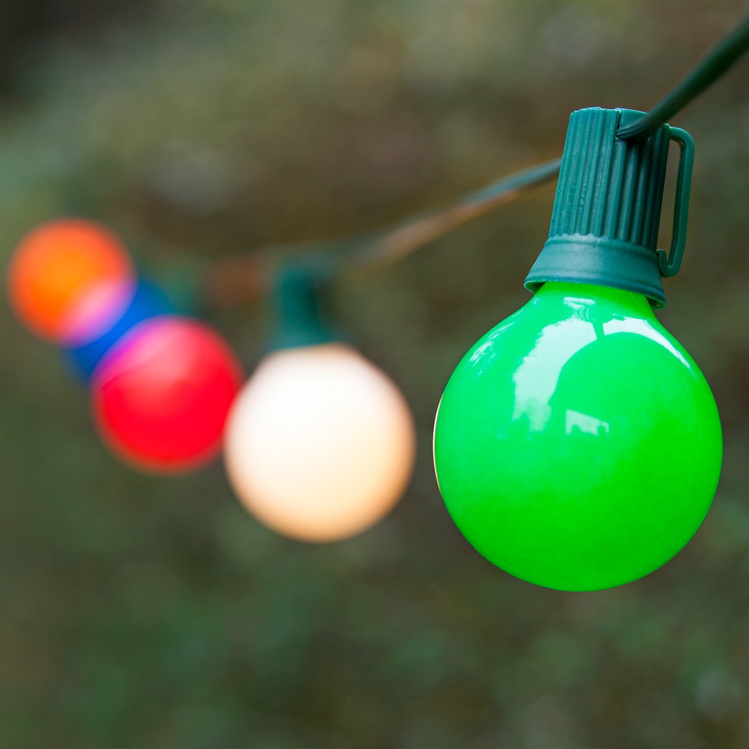 25 Ft Opaque Multicolor G50 Globe Patio Lights with Green Wire - Outdoor Backyard & Garden String Lights - E17 Base Incandescent Glass Bulbs for Patio, Deck, Wedding & Party Decorations