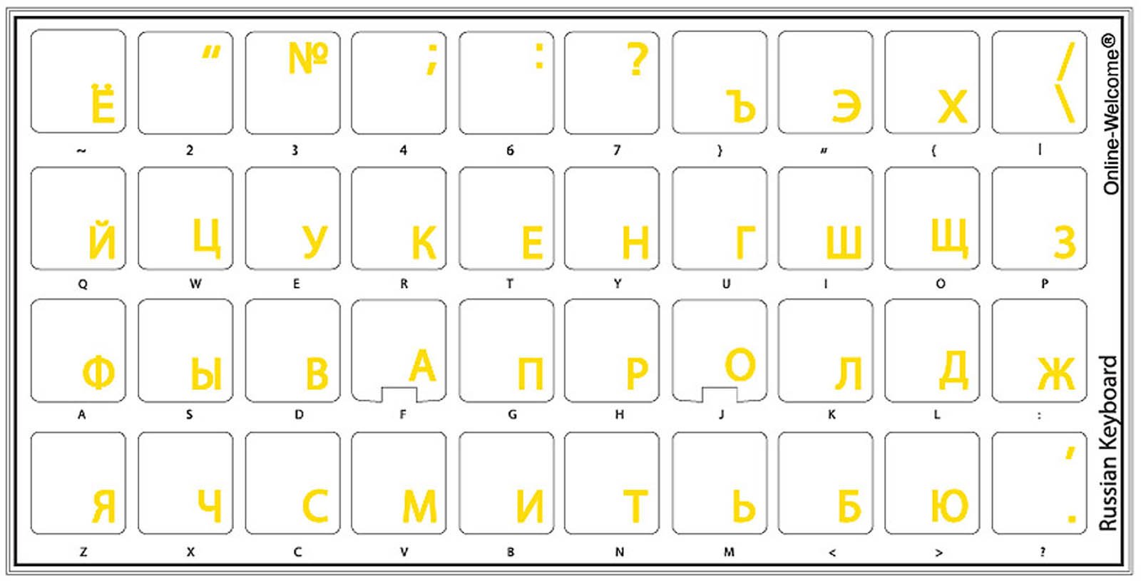 Russian Transparent Keyboard Sticker with Yellow Lettering for Laptop & Computer - Perfect for Language Learning & Typing Practice