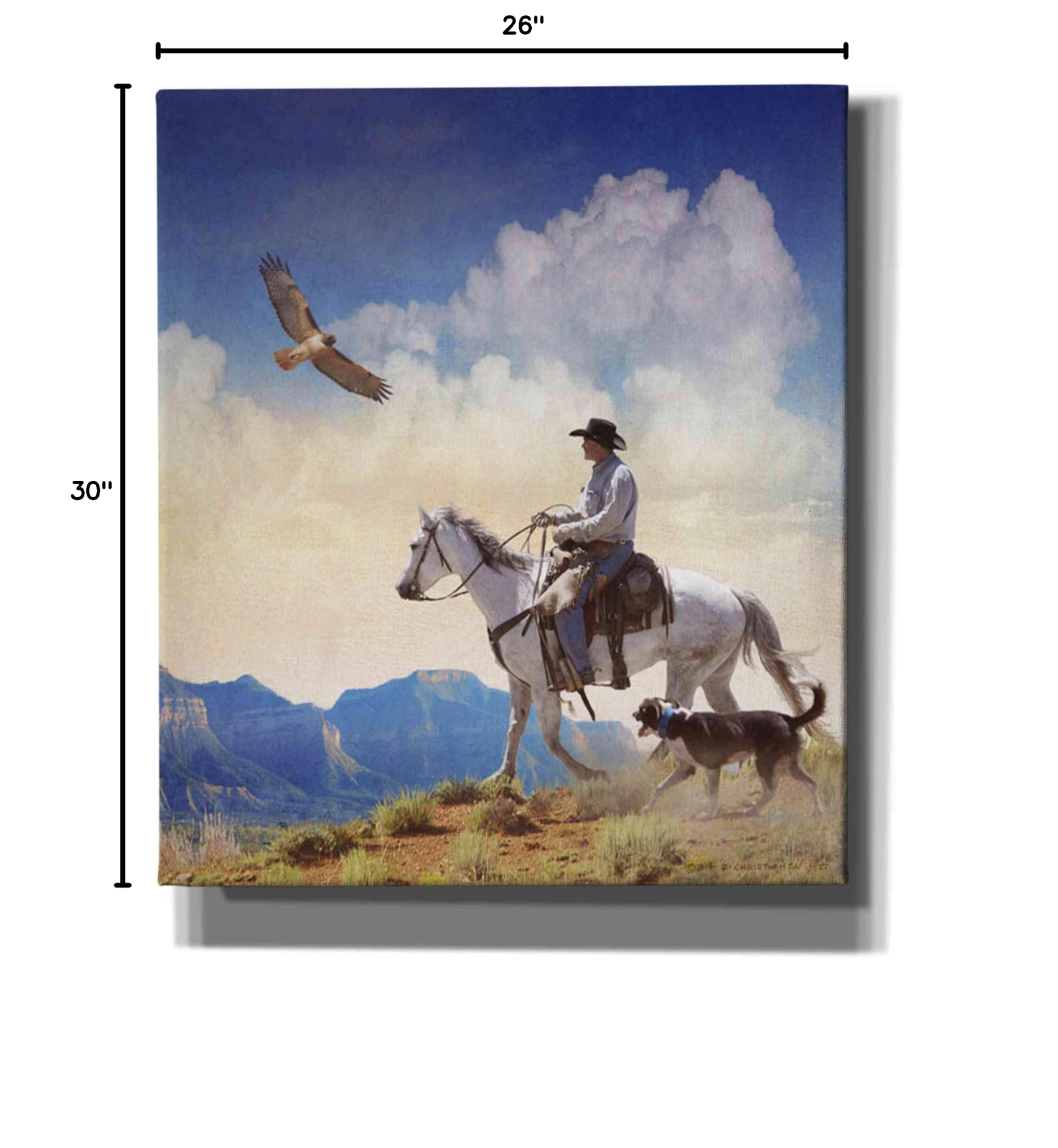 Chris Vest 'Cowboy with Dog and Hawk' Western Canvas Wall Art Print - 26x30 Inches - Ranch & Cabin Decor - Perfect for Living Room, Bedroom, or Office