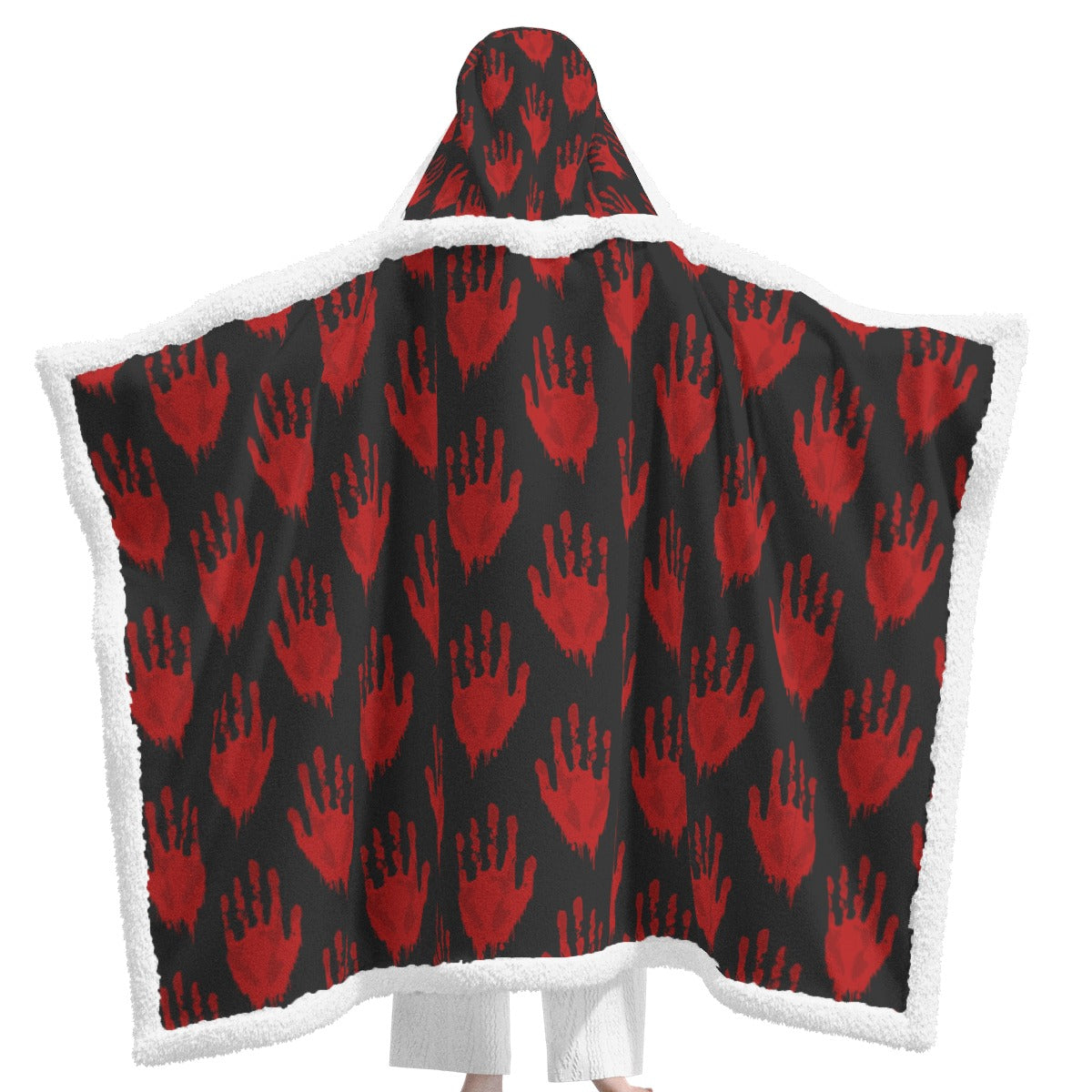 Scary Bloody Hand Prints Wearable Hooded Blanket - Halloween Costume, Horror Movie Party, Cosplay & Cozy Home Wear