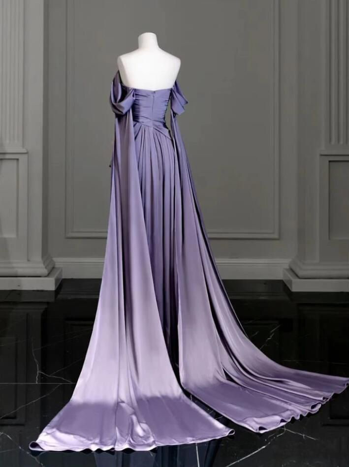 Elegant A-Line Purple Satin Long Prom Dress for Women - Formal Evening Gown for Homecoming, Wedding Party & Special Occasions
