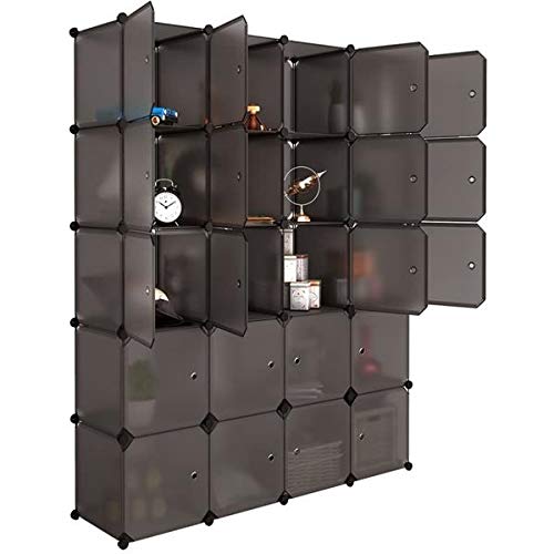 20-Cube Storage Organizer - Modular Plastic PP Closet Cabinet with Doors, DIY Bookshelf for Bedroom & Living Room - Perfect for Organizing Books, Clothes, Shoes, Toys in Brown | Space-Saving Home & Office Storage Solution