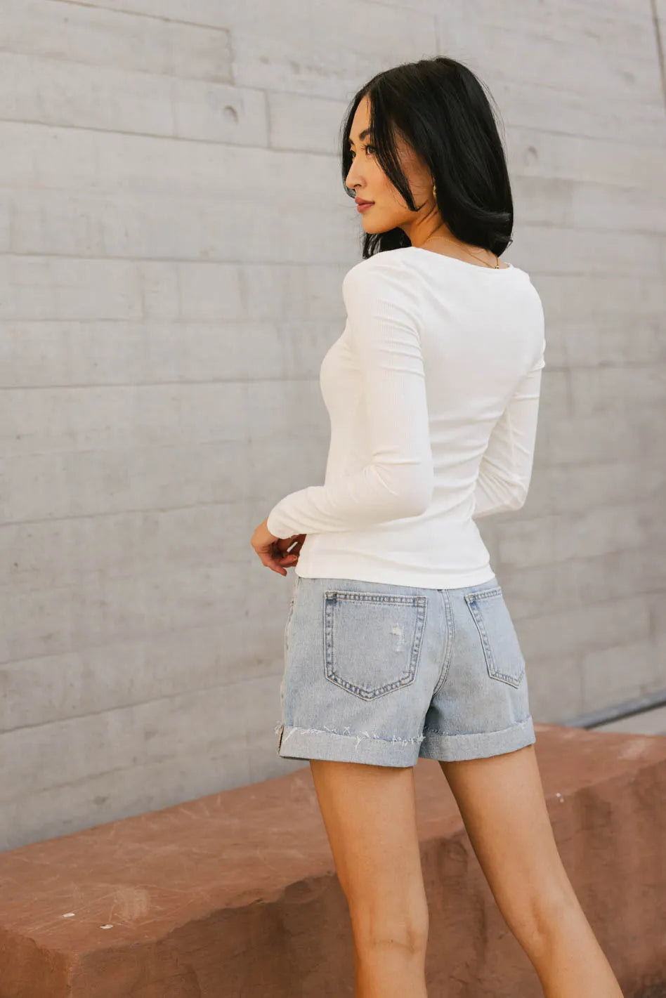 Maylinn Women's Ribbed Knit Top in Ivory - Soft Stretch Crewneck T-Shirt for Casual Wear & Layering | Final Sale