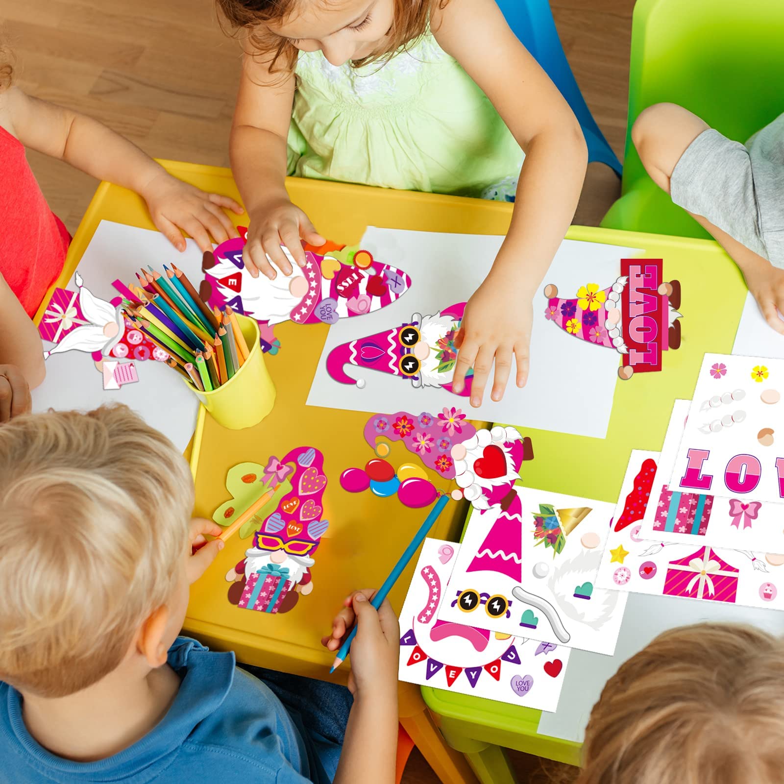 Valentine's Day Craft Kits for Kids - 30 Pack DIY Gnome Paper Art Set, Preschool Classroom Activities, Homeschool Crafts, Kindergarten Party Favors & Holiday Classroom Decorations
