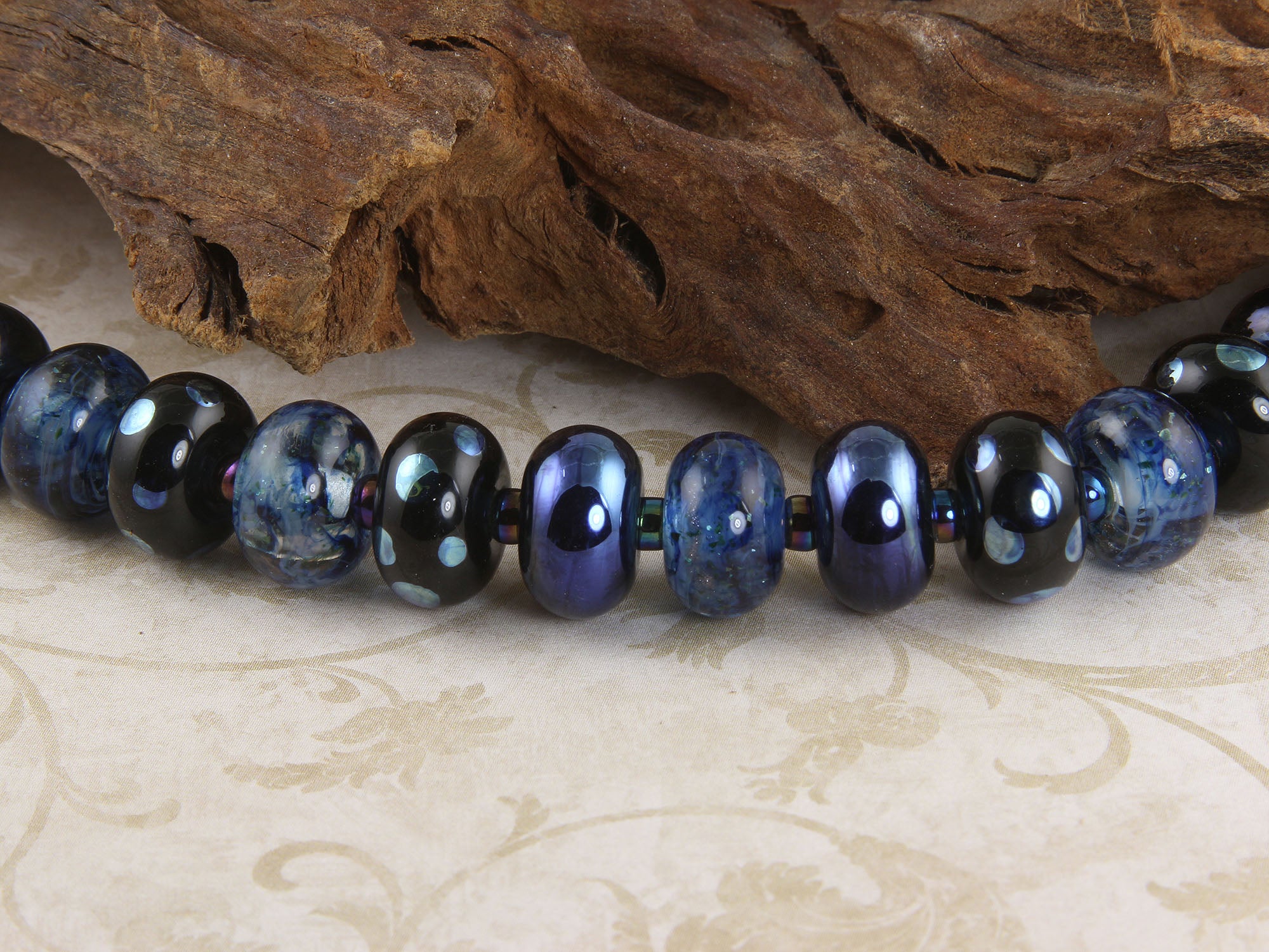 15 Dark Blue Handmade Lampwork Glass Beads Set for Jewelry Making - DIY Bracelets, Necklaces & Craft Projects