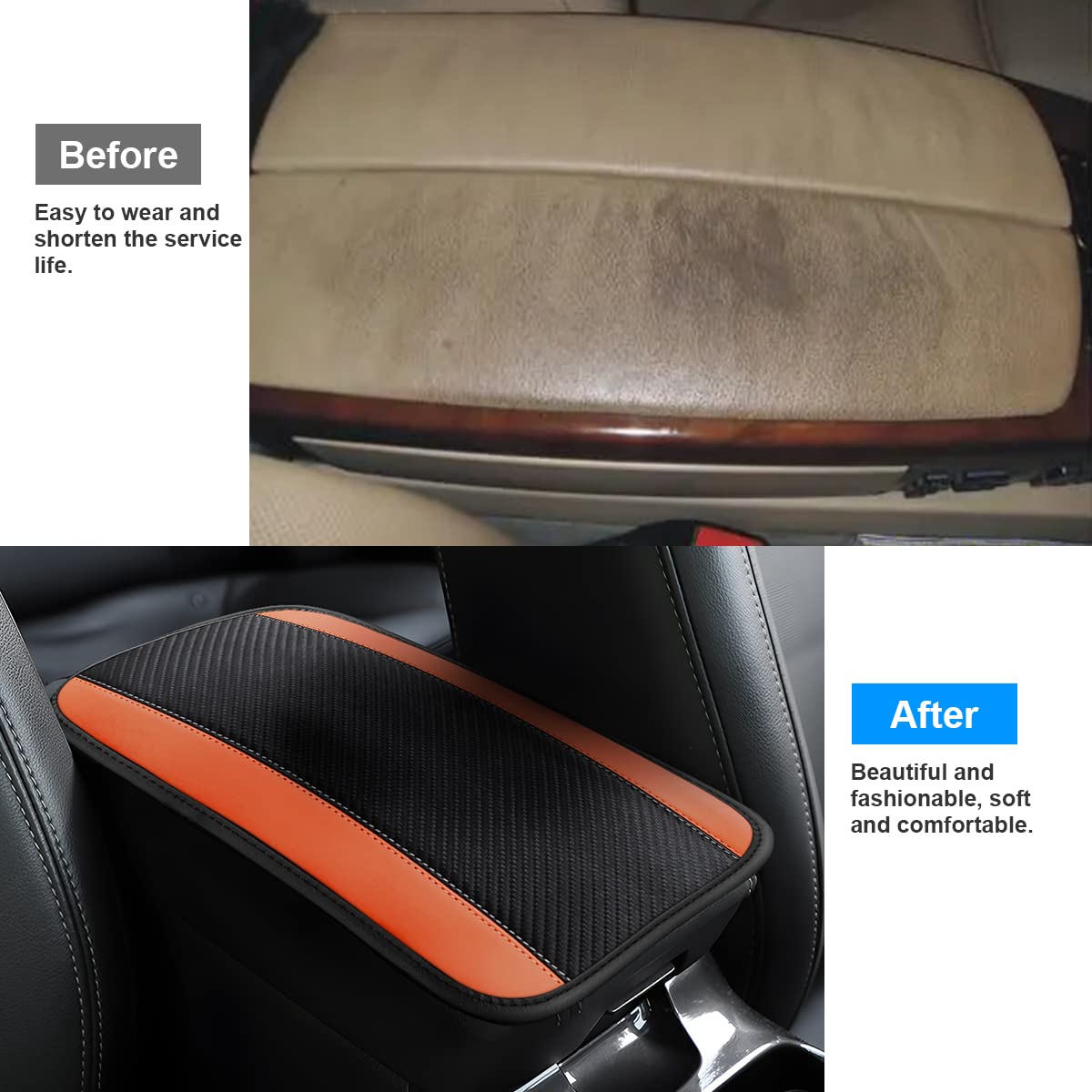 Universal 12.6x7.5 Inch PU Leather Car Center Console Cover - Waterproof Armrest Protector for Cars, SUVs & Vehicles - Orange Interior Accessories (Perfect for Road Trips, Daily Commutes & Protecting Your Car's Center Console)