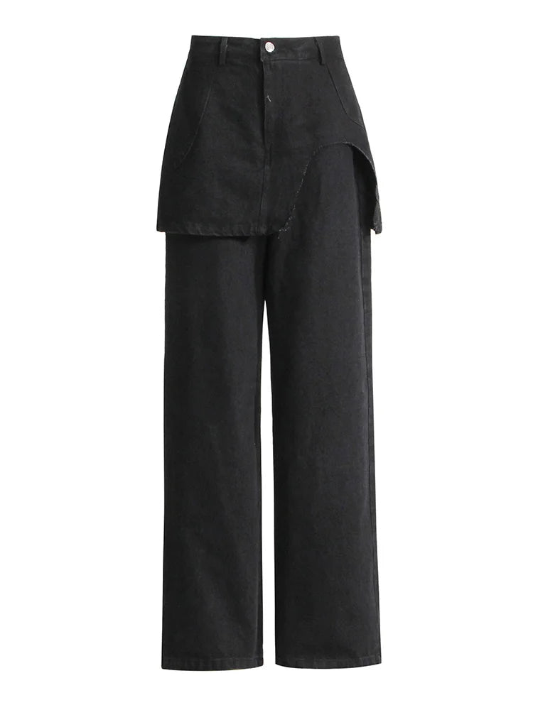 Women's High Waist Asymmetrical Patchwork Zipper Jeans - Wide Leg Casual Pants with Spliced Pockets | Trendy Fashion for Streetwear, Work & Everyday Outfits