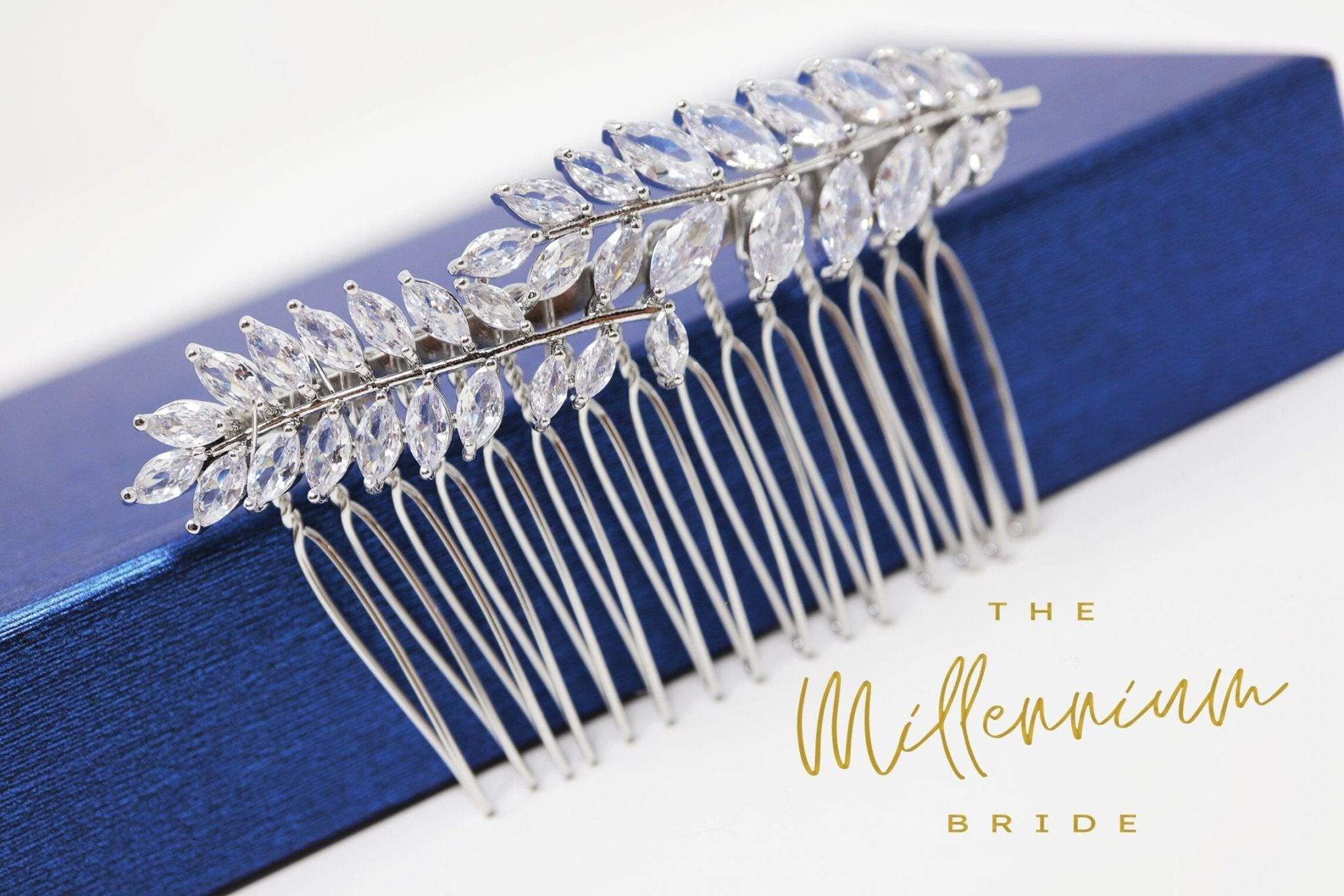 Elegant Cubic Zirconia Diamond Vine Leaves Bridal Hair Comb - Wedding Hair Accessory for Bride, Bridesmaids & Special Occasions | Perfect for Bridal Hairstyles, Prom & Formal Events
