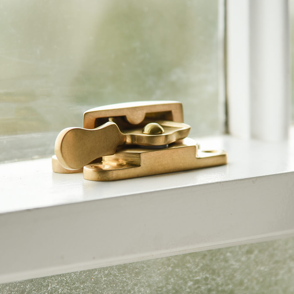Vintage Aged Brass Fitch Sash Window Fastener - Classic Hardware for Restoring Historic Windows | Perfect for Victorian Homes & Heritage Building Renovations