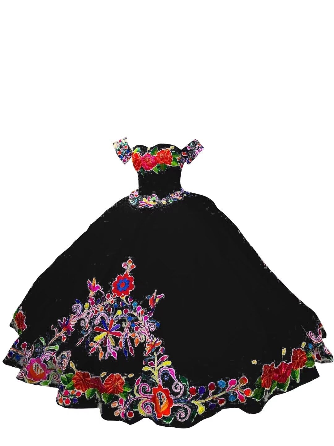 Vintage Mexican Embroidered Quinceañera Dress - Off Shoulder Satin Sweet 15 Gown with Charro Details for 2025 Quince Celebration | Perfect for Quinceañeras, Birthday Parties & Special Occasions