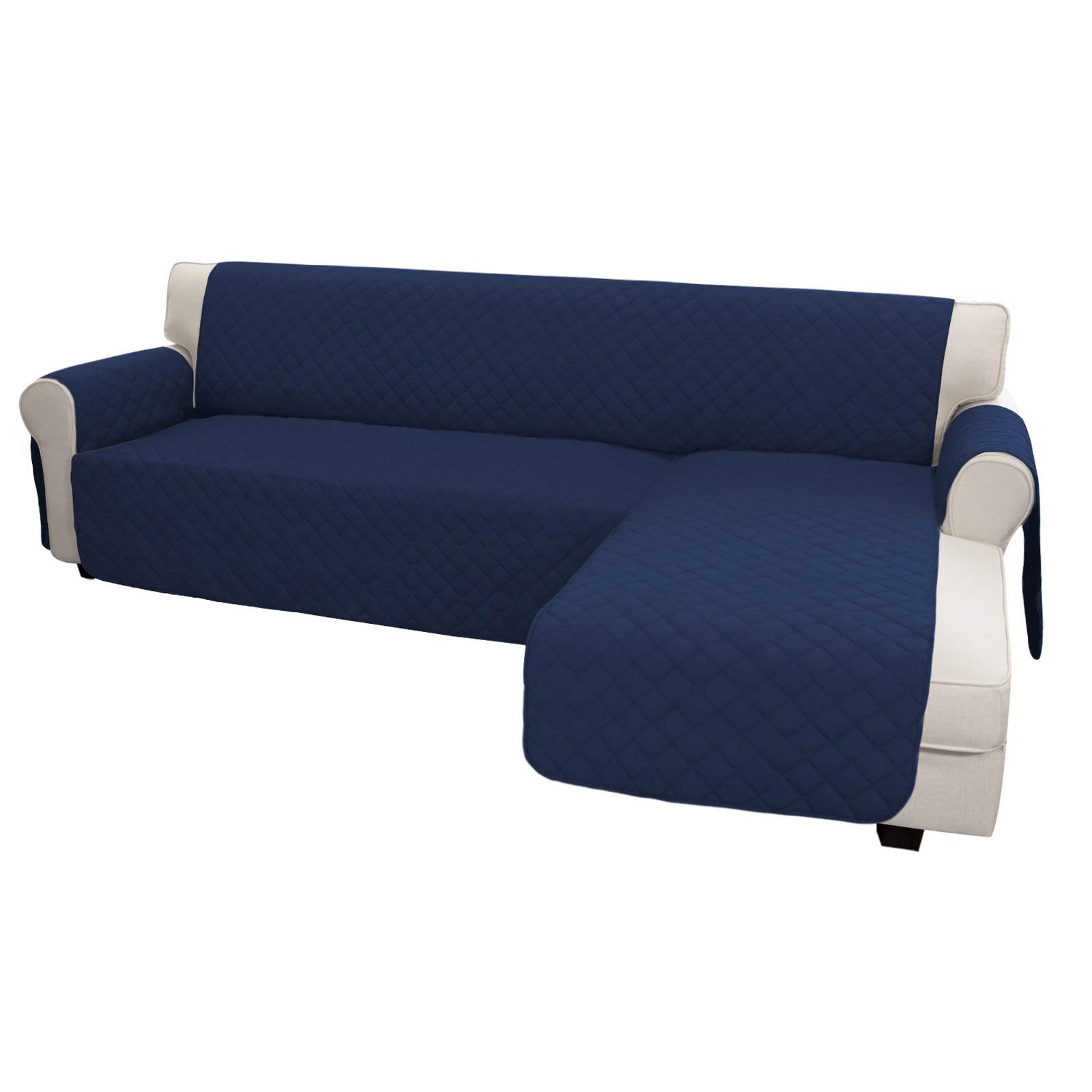 Reversible L-Shaped Sofa Slipcover - XL Navy Blue Sectional Couch Cover with Chaise | Pet & Kid Friendly Furniture Protector for Dogs, Cats & Children | Perfect for Living Room, Family Room & Home Theater