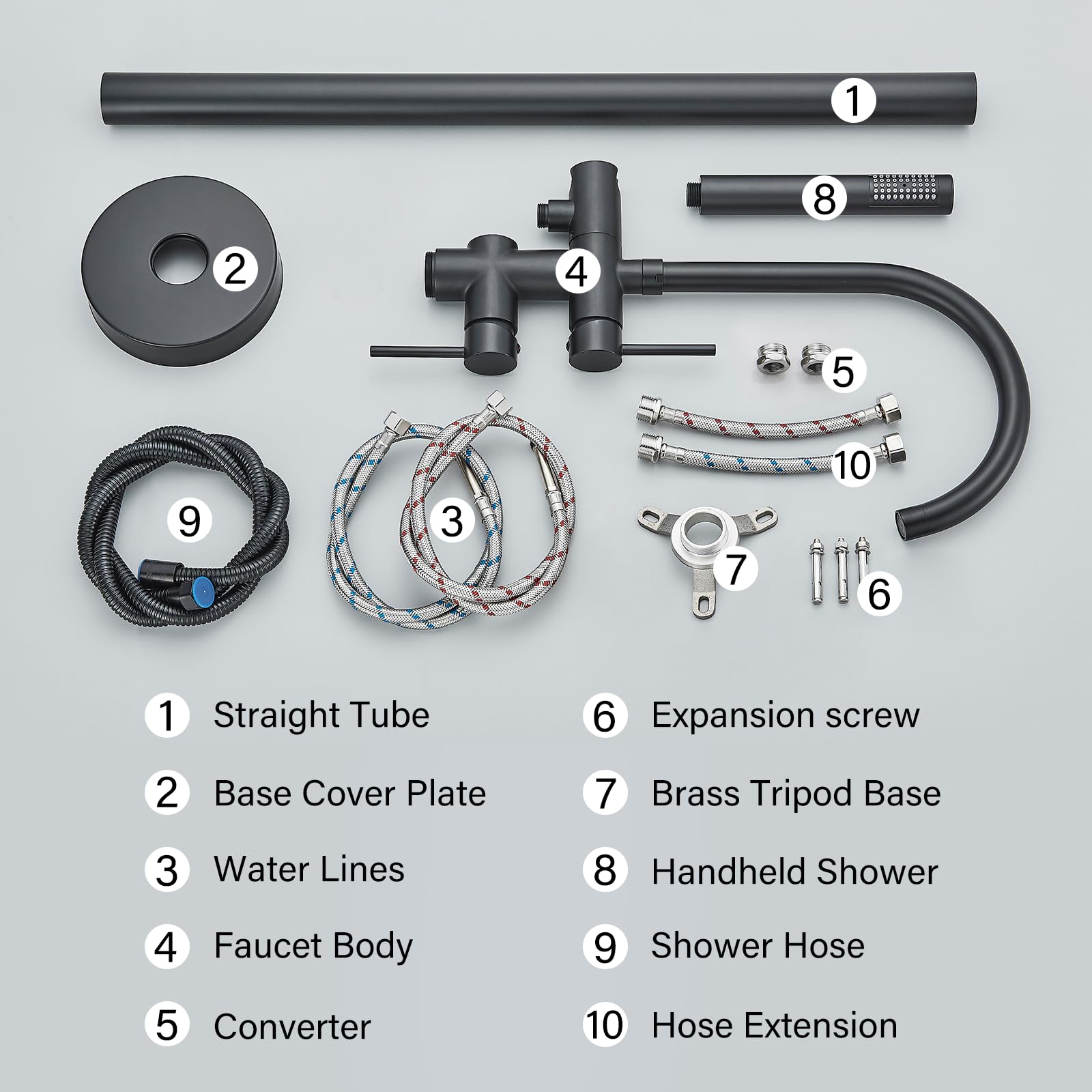 YAGATAP Freestanding Bathtub Faucet - Matte Black Floor Mount Tub Filler with High Flow Shower & Handheld Sprayer - Perfect for Modern Bathroom & Spa Relaxation