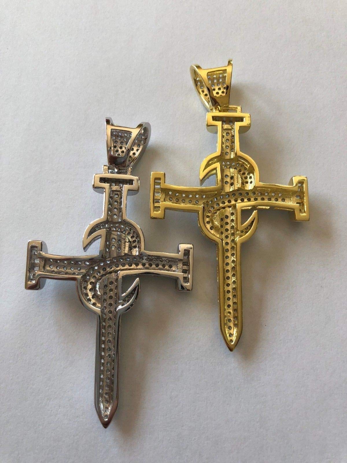HarlemBling 925 Sterling Silver Iced Nail Cross Pendant for Men - Icy Baguette CZ Jewelry - Perfect for Hip Hop Chains & Streetwear Fashion Accessories