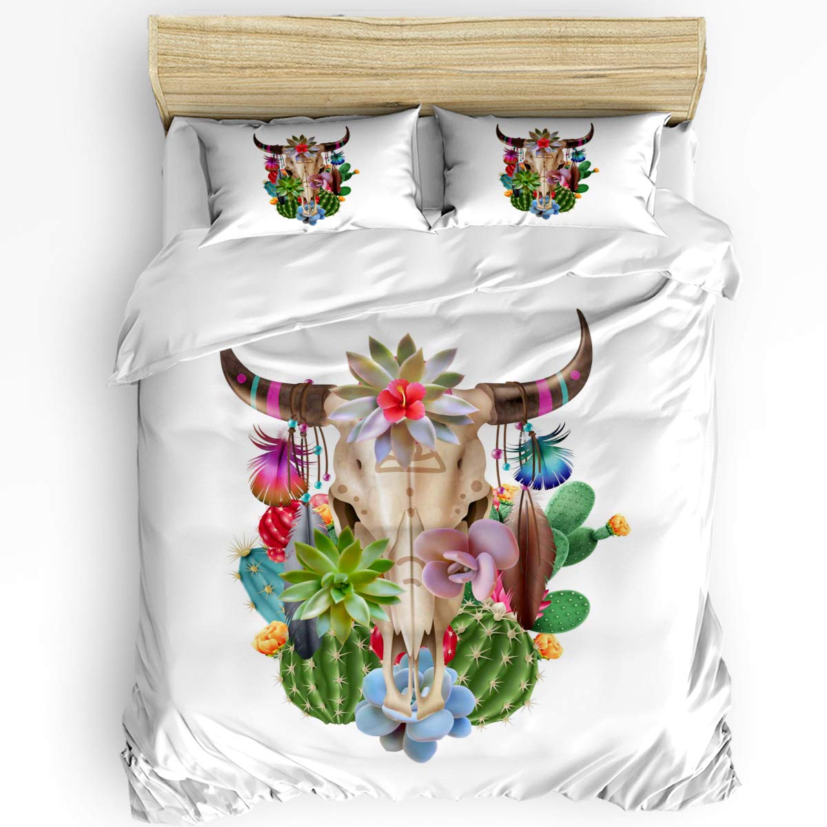 Ldtrchee All Season Duvet Cover Set - Bull Skull & Cactus Design Ultra Soft 3-Piece Quilt Set with Zipper Closure, Twin Size for Kids & Teens Bedroom - Perfect for Western Theme Decor & Cozy Sleep