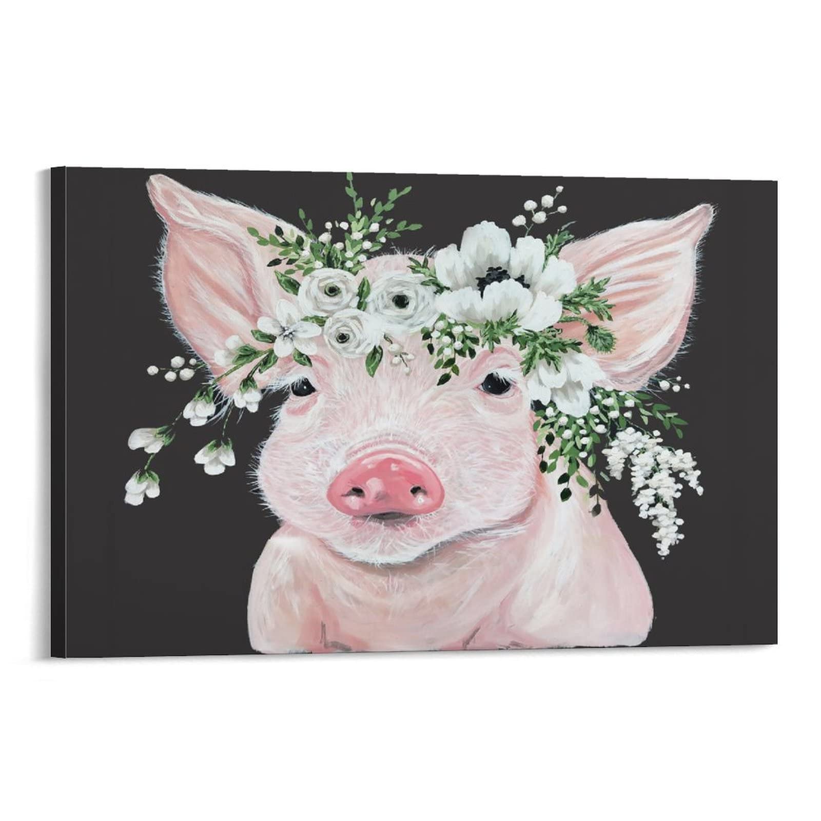 Pink Pig Canvas Wall Art - Animal Poster Painting for Home Decor, 24x36 Inches (60x90 cm) Framed Style - Perfect for Bedroom, Living Room & Nursery Wall Decor