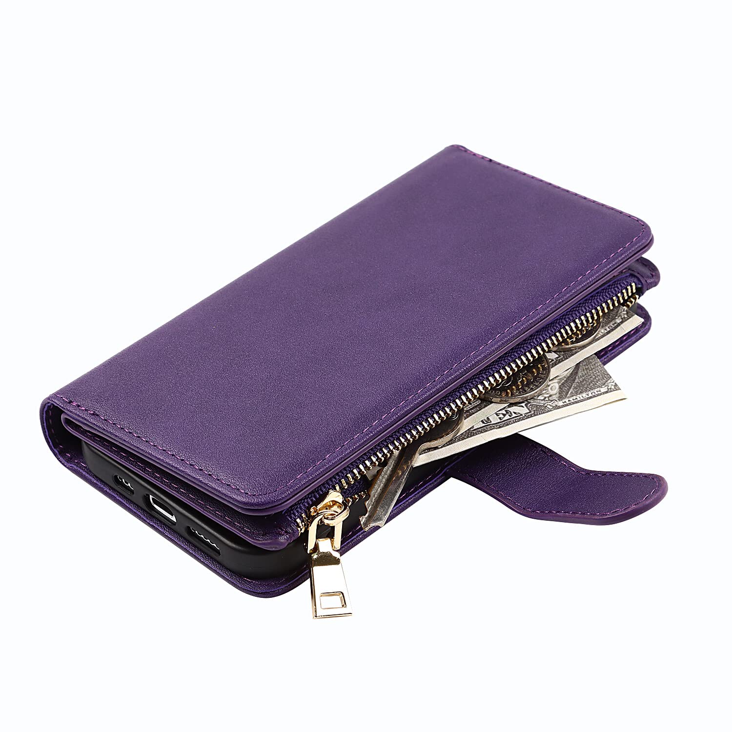 Premium Leather Magnetic Wallet Case for iPhone 12 Pro Max - Slim Protective Cover with Card Holder & Adjustable Strap Stand (Purple) | Perfect for Work, Travel & Everyday Use