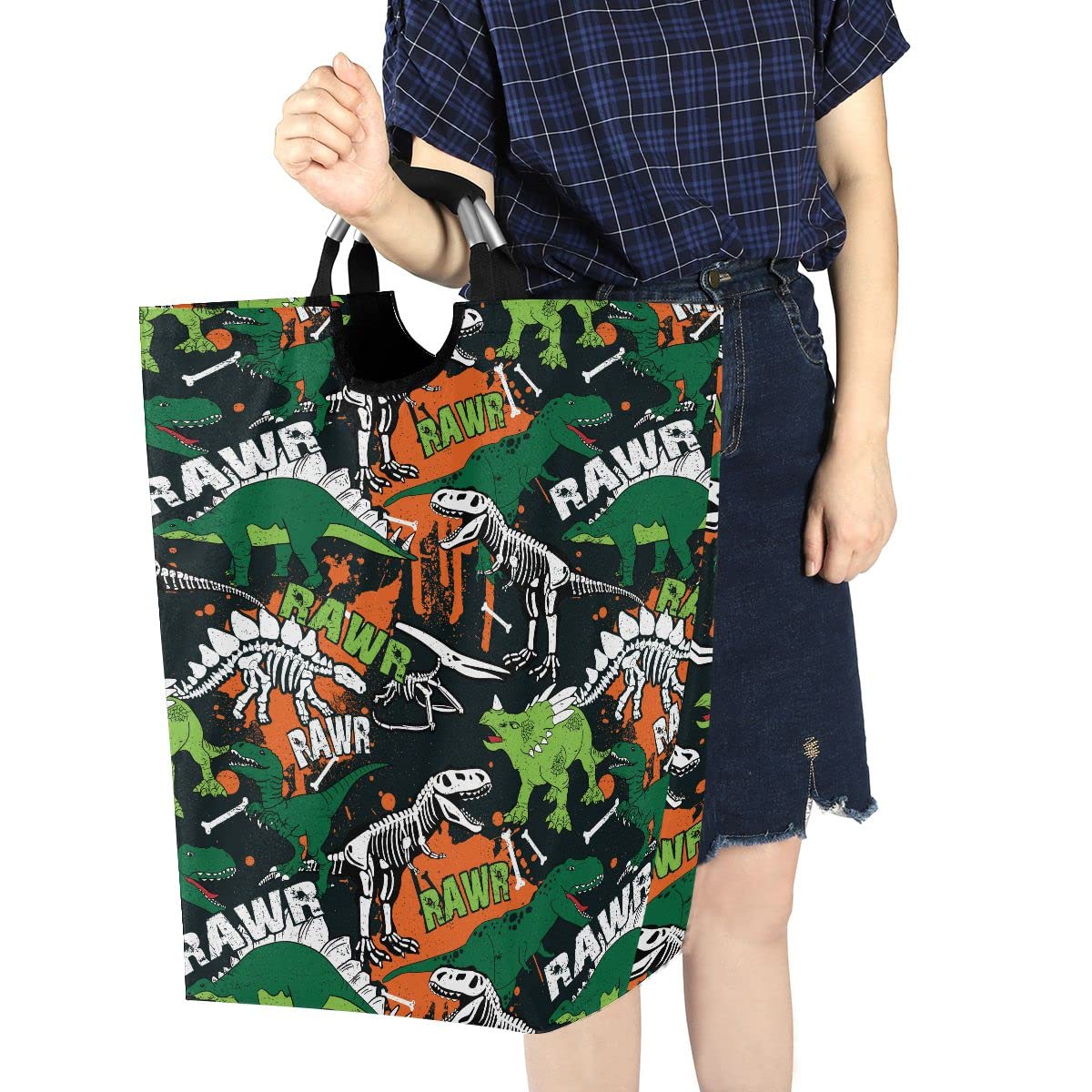 Durable Foldable Laundry Bag with Handles - Collapsible Dinosaur-Themed Laundry Basket for Kids Room, Bathroom Storage & Organization - Perfect for Travel, Dorm, and Home Decor