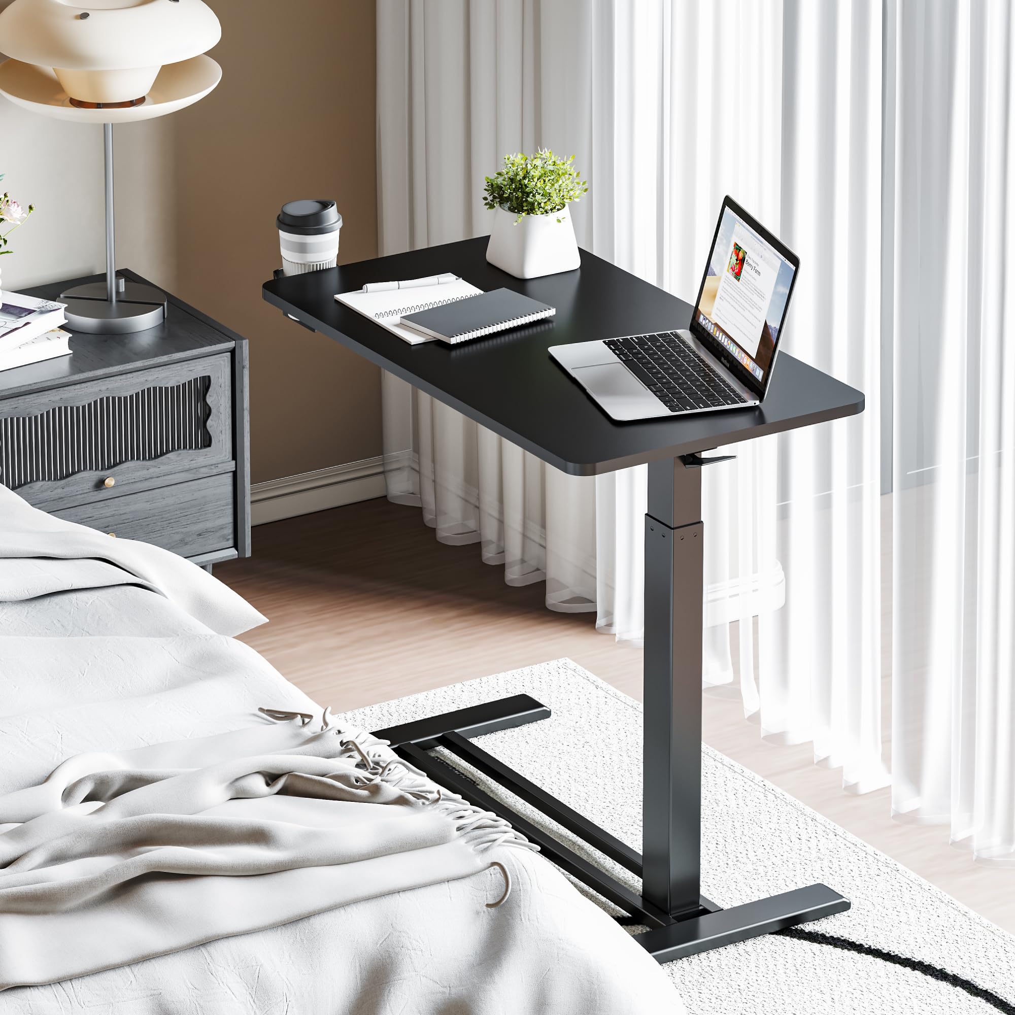 FLEXISPOT Mobile Standing Desk with Wheels - Adjustable Height Rolling Laptop Cart, Pneumatic Sit Stand Workstation for Home & Office (31.5