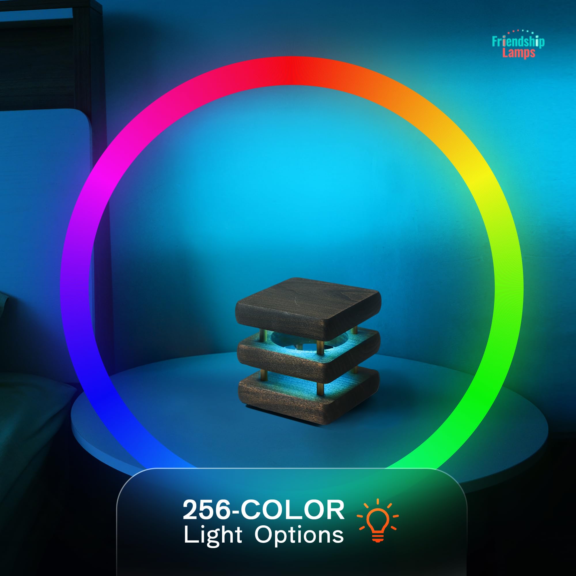 Friendship Lamp Mini Square Mid-Century Handmade WiFi Touch LED Light - Long Distance Connection Gift for Best Friends, Couples & Relationships | Unique App-Controlled Night Light for Bedroom, Living Room & Gifts (Kona Set of 2)