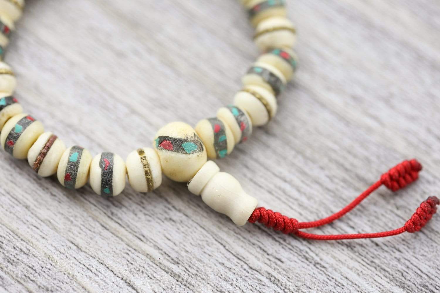 Amala Bone Wrist Mala Bracelet - Handmade Buddhist Prayer Beads for Meditation, Yoga & Mindfulness Practice - Natural Bone Beads with Adjustable Knot (Perfect for Stress Relief & Spiritual Healing)