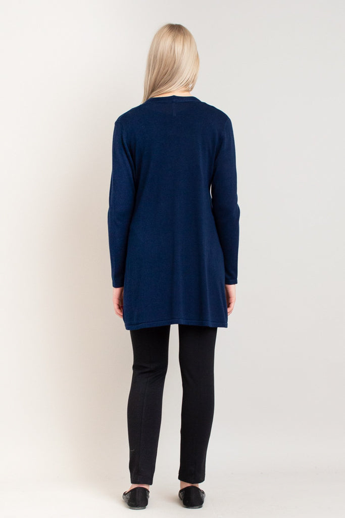 Justine Sweater - Soft Indigo Blue Bamboo Cotton Blend Women's Top for Casual Wear & Layering