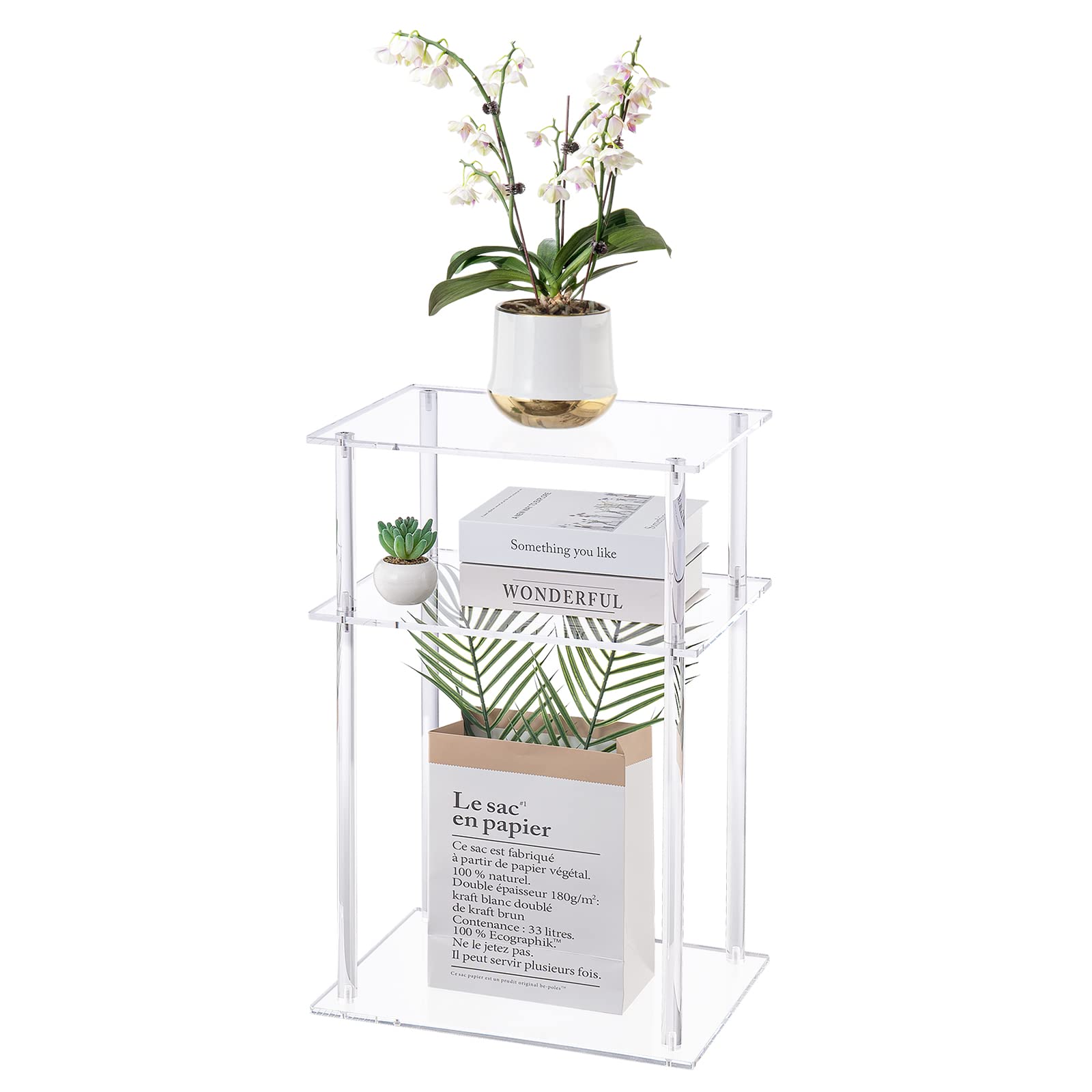 Clear Acrylic End Table - 3-Tier Modern Side Table & Nightstand (15.7