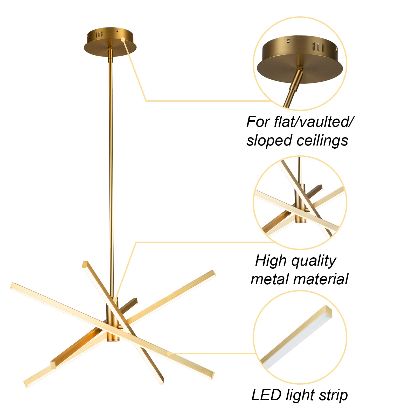 Y'INSP Modern Gold Sputnik Chandelier - 4-Light LED Linear Pendant Light Fixture for Dining Room, Kitchen Island, Living Room, Bedroom & Foyer | Elegant Contemporary Lighting for Home Decor