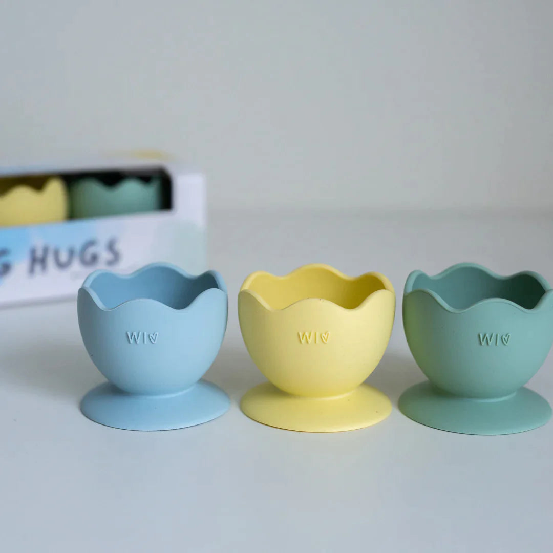 Wild Indiana Egg Hugs Silicone Egg Cups - Pastel Blue Set of 4 | Non-Slip Soft Silicone Egg Holders for Breakfast, Easter Decor, Kitchen & Dining Table Decorations