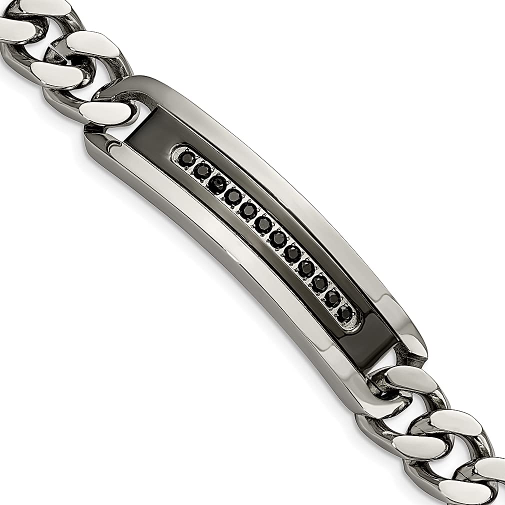 ICE CARATS 8.25 Inch Stainless Steel Black Plated Cubic Zirconia CZ Link Curb Chain ID Bracelet for Men - Fashion Jewelry Gift for Dad, Husband & Boyfriend - Perfect for Birthday, Anniversary & Special Occasions
