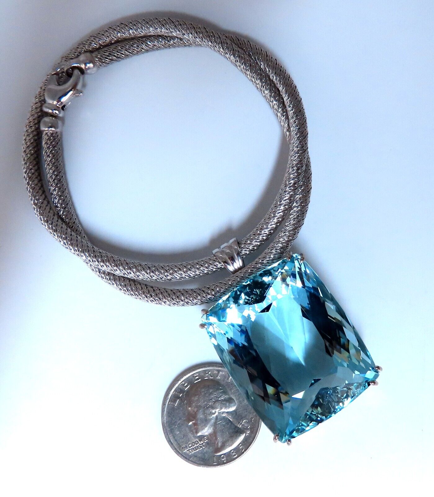 GIA Certified Natural 140.01ct Aquamarine Diamond Necklace in 18K Gold & Platinum - Elegant Jewelry for Weddings, Anniversaries & Special Occasions