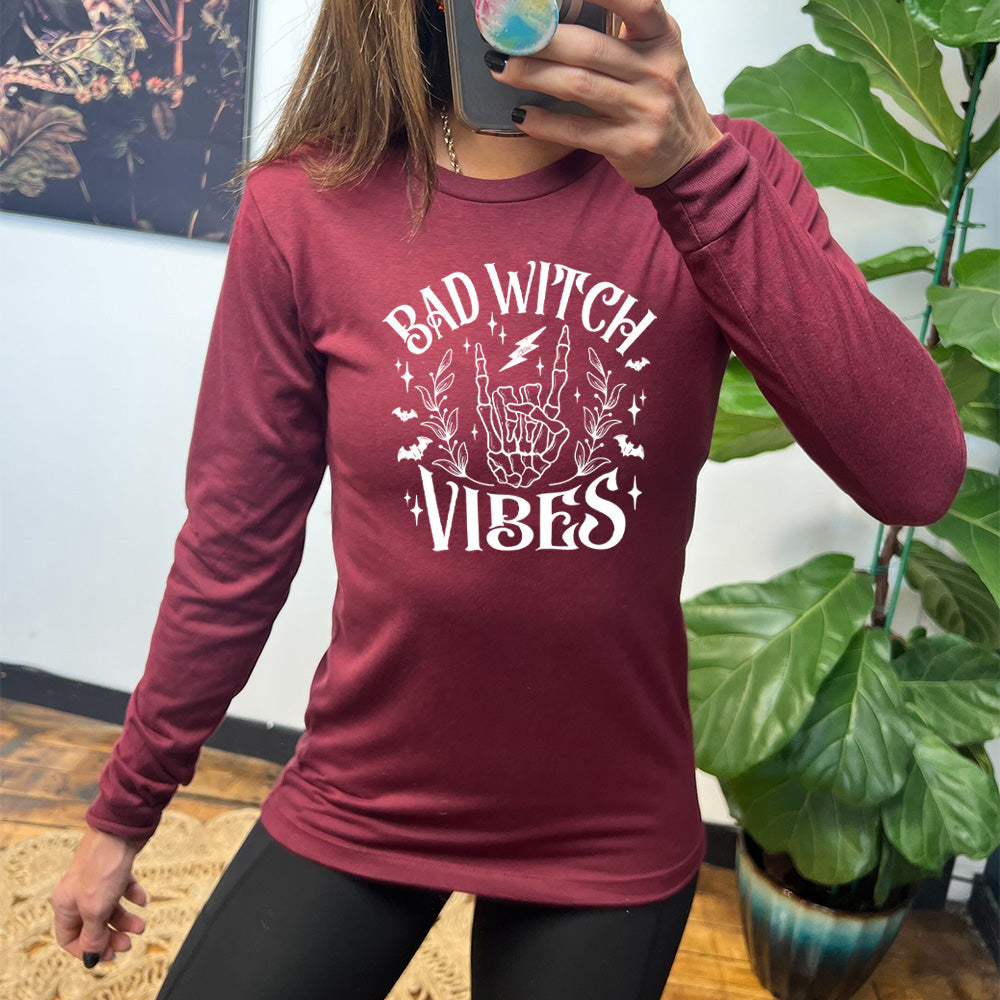 Bad Witch Vibes Long Sleeve T-Shirt for Women - Gothic Witchy Top for Halloween, Cosplay & Everyday Wear