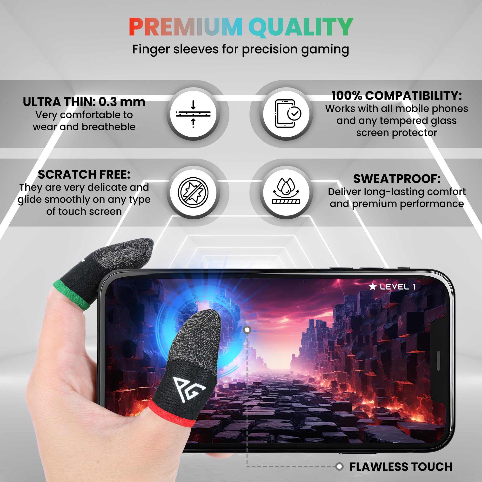 Progameplays Anti-Sweat Finger Sleeves for Mobile Gaming - Ultra Sensitive Touchscreen Gloves Compatible with PUBG, COD Mobile & All Gaming Phones - Perfect for Esports, Streaming & Long Gaming Sessions
