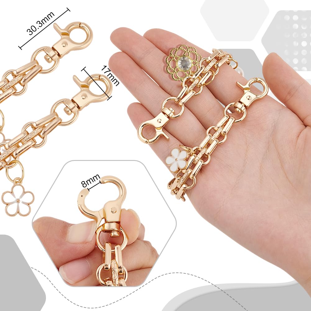 PH PandaHall 2pcs 9.8 Inch Decorative Golden Bag Chains with Flower Pearls Pendants - Purse Extender Strap, Replacement Handle for Women's Crossbody & Shoulder Bags | Perfect for Accessorizing Handbags, Evening Purses & Fashion Outfits