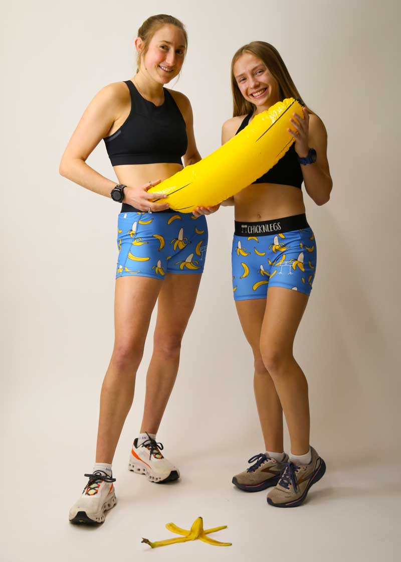 Women's High Waist Compression Shorts - 3 Pack Blue Bananas for Running, Yoga & Workout - Moisture Wicking & Breathable Activewear