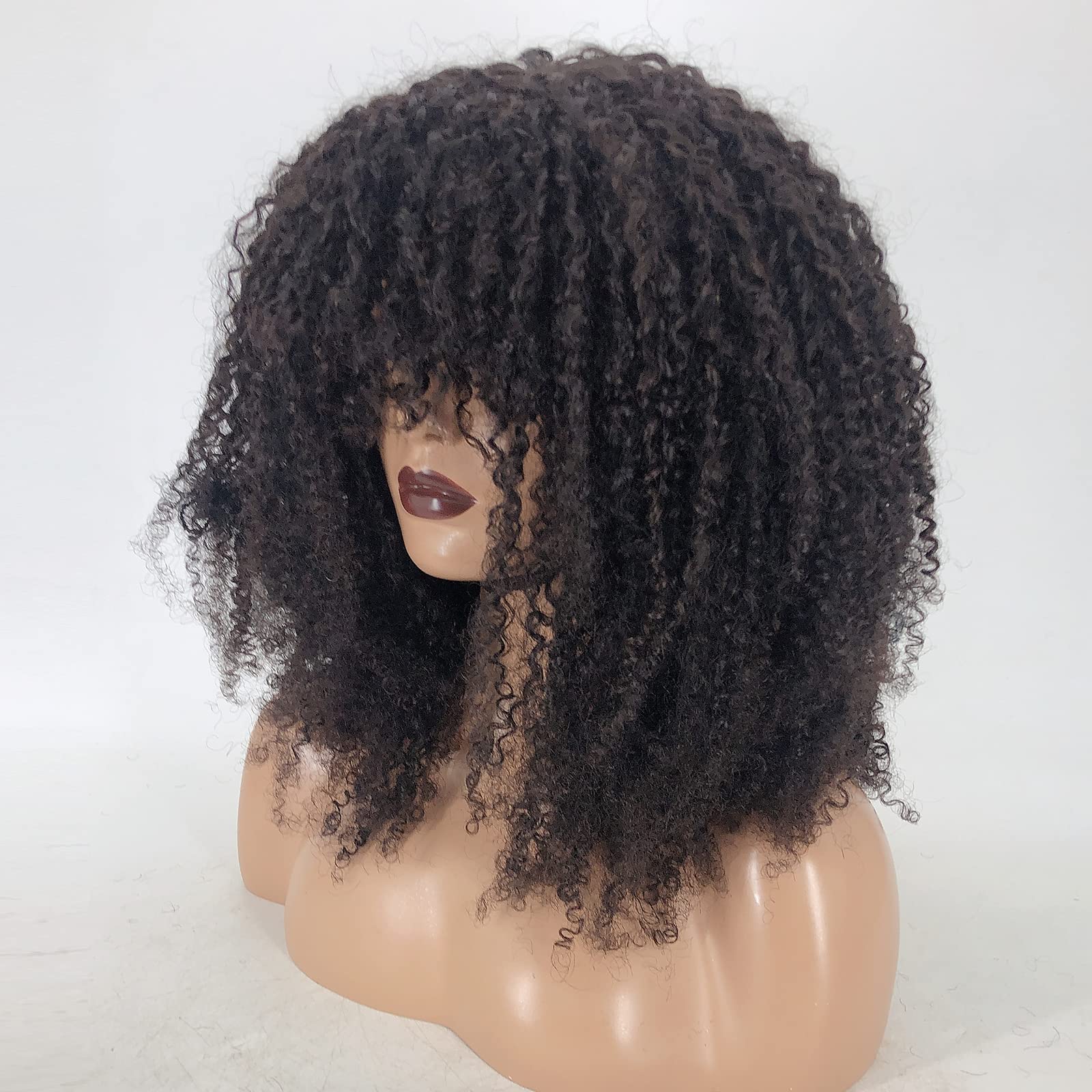 Zigzag Afro Kinky Curly Human Hair Wig with Bangs - 20 Inch Short Machine Made Scalp Top Wig 250% Density for Black Women | Perfect for Daily Wear, Cosplay & Special Occasions
