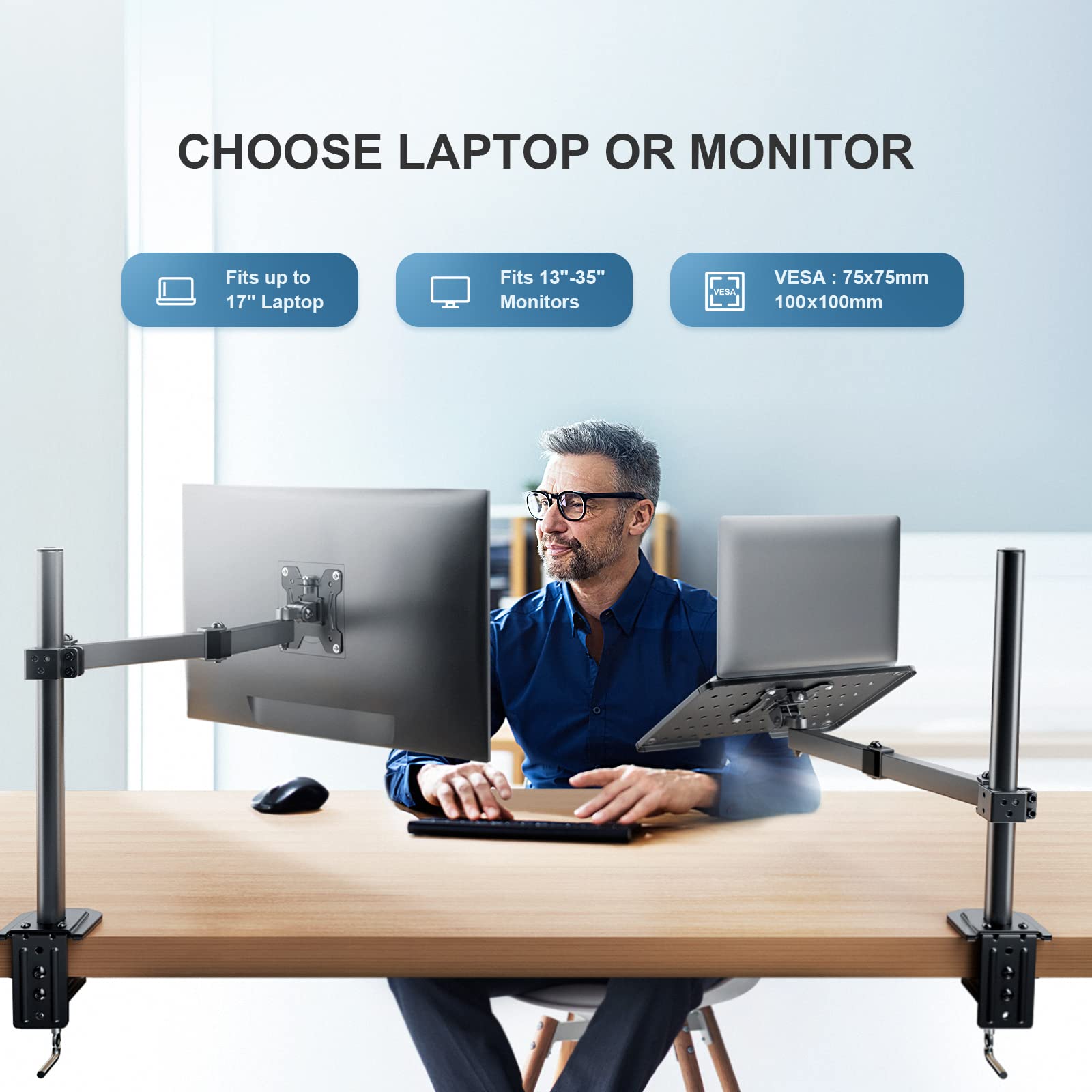 HUANUO Adjustable Laptop Monitor Arm Stand - Ergonomic Desk Mount for 13
