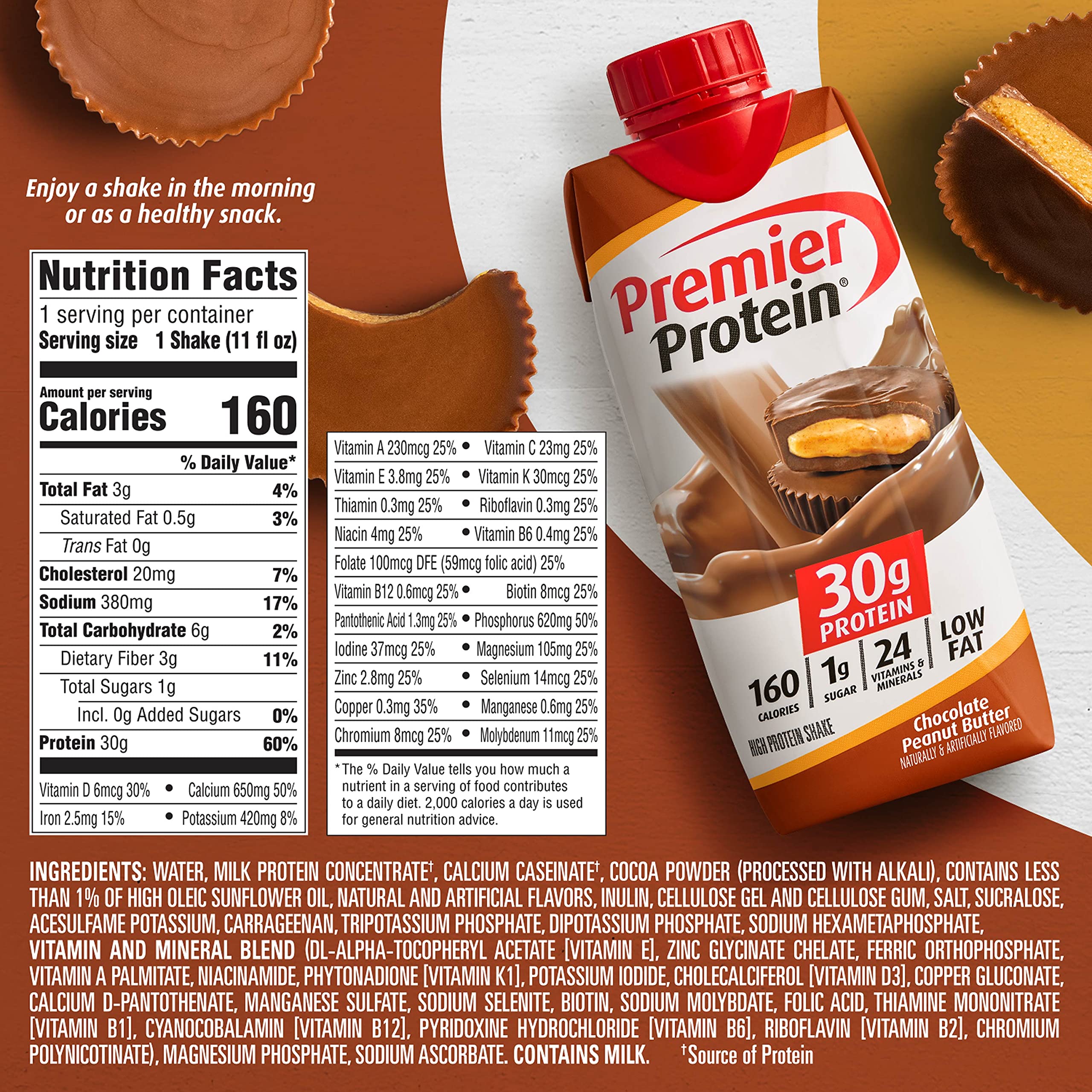 Premier Protein Shake - Chocolate Peanut Butter Flavor, 30g High Protein, 11 Fl Oz (Pack of 4) | Post-Workout Recovery, Meal Replacement & On-the-Go Nutrition