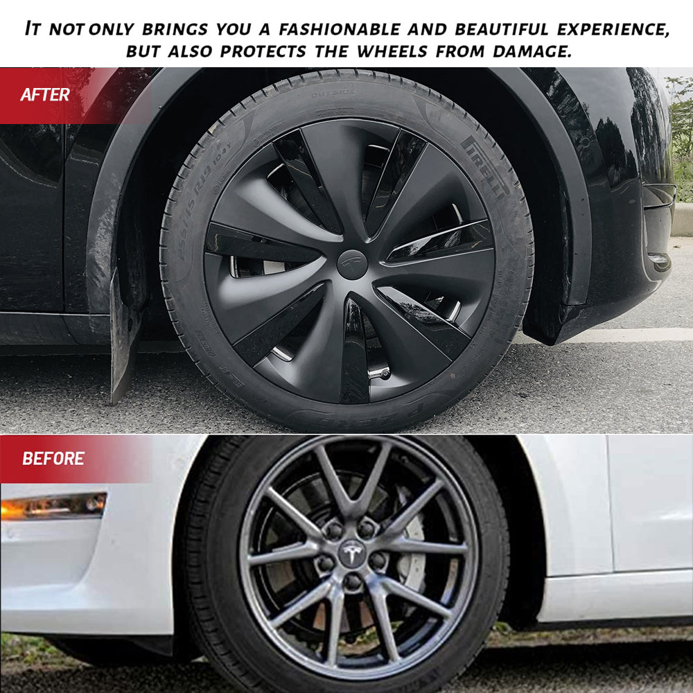 Tesla Model Y 19 Inch Gemini Wheel Covers (4PCS) - Matte Black Sport Style for Model S Version | Enhance Your Tesla's Look for Daily Commute & Road Trips