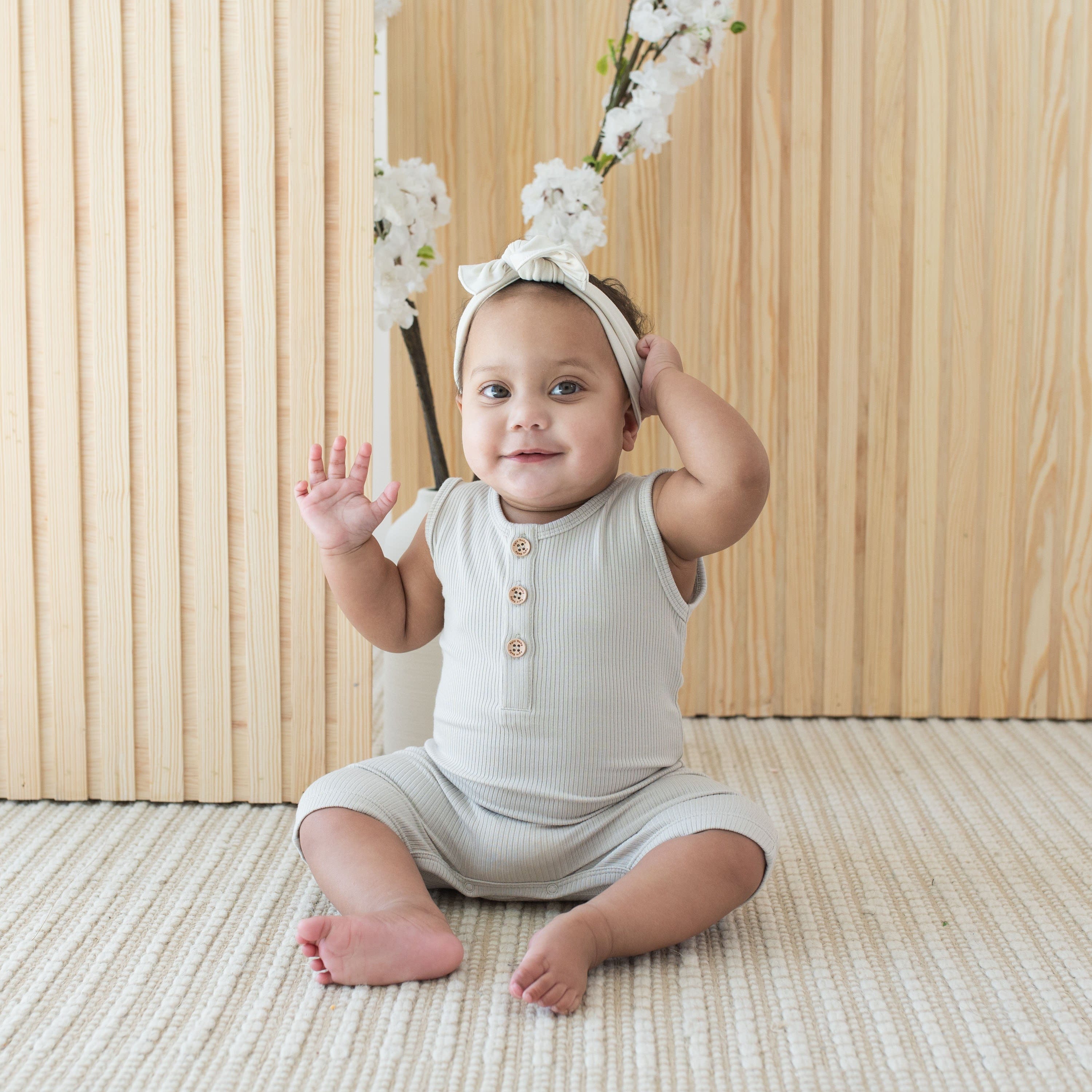 Stylish Ribbed Sleeveless Shortall in Oat - Perfect for Summer Outings, Beach Vacations & Casual Wear
