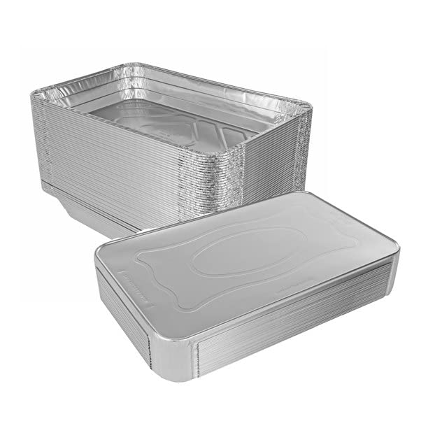 Disposable Aluminum Full Size Shallow Pans with Lids - 40 Pack for Food Prep, Catering & Meal Storage | Includes FREE 9-Piece Serving Utensils Set - Perfect for Restaurants, Parties & Bulk Cooking
