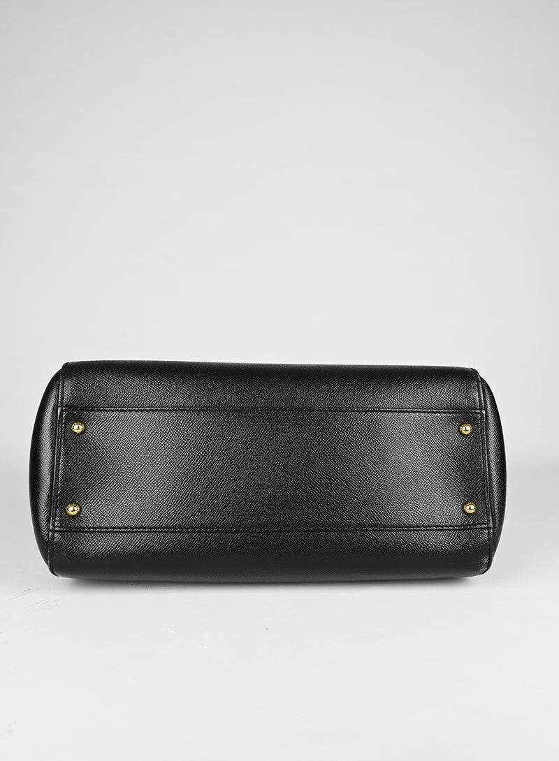 Dolce & Gabbana Sicily Leather Handbag - Black Genuine Leather Women's Purse for Work, Travel & Evening Events