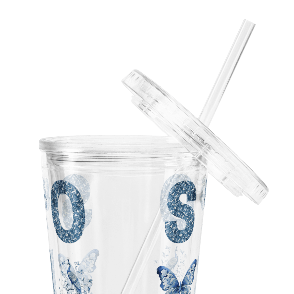 SOBER Blue Chinoiserie Recovery Tumbler 16 oz - Stylish Insulated Cup for Coffee, Tea & Cold Drinks - Perfect for Home, Office & Travel Use