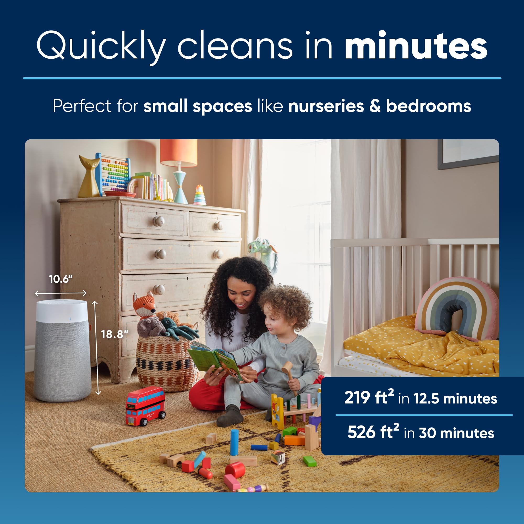 Blue Pure 411i Max HEPASilent Air Purifier for Bedroom & Home - Smart Air Cleaner for Allergies, Pets, Viruses - Compact Purifier for Small Rooms | Perfect for Nurseries, Offices & Allergy Relief