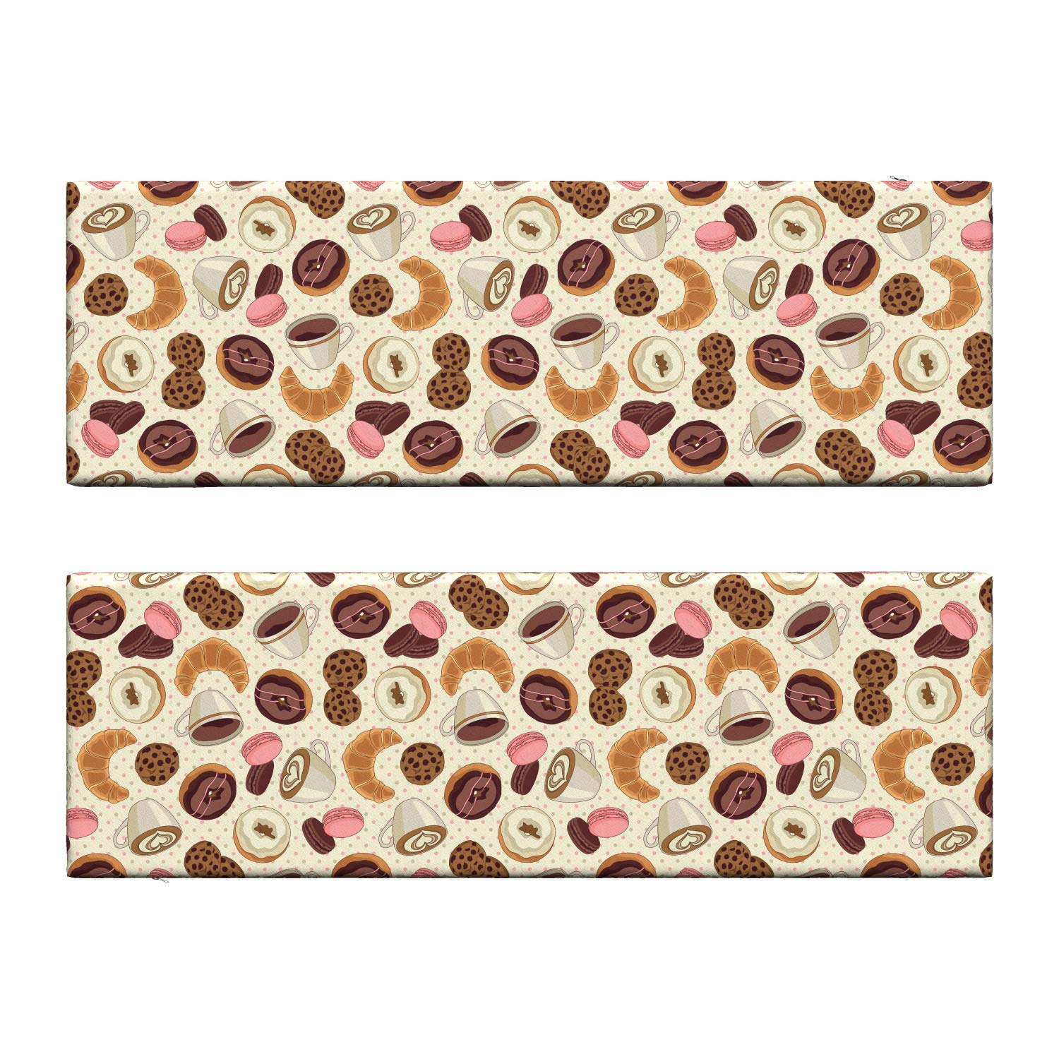 Ambesonne 2-Piece Dessert Bench Cushion Set - Patisserie Theme with Chocolate Donut, Cookie, Latte & Croissant Print, 45