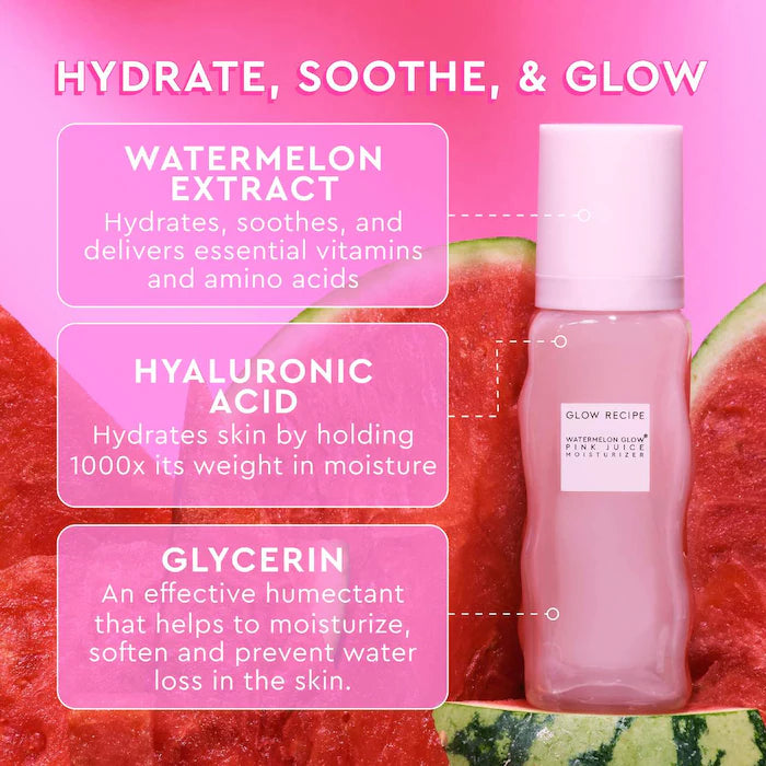 Glow Recipe Watermelon Pink Juice Oil-Free Hydrating Facial Cream | Rechargeable Moisturizer for Dry & Sensitive Skin | Day & Night Skincare Routine
