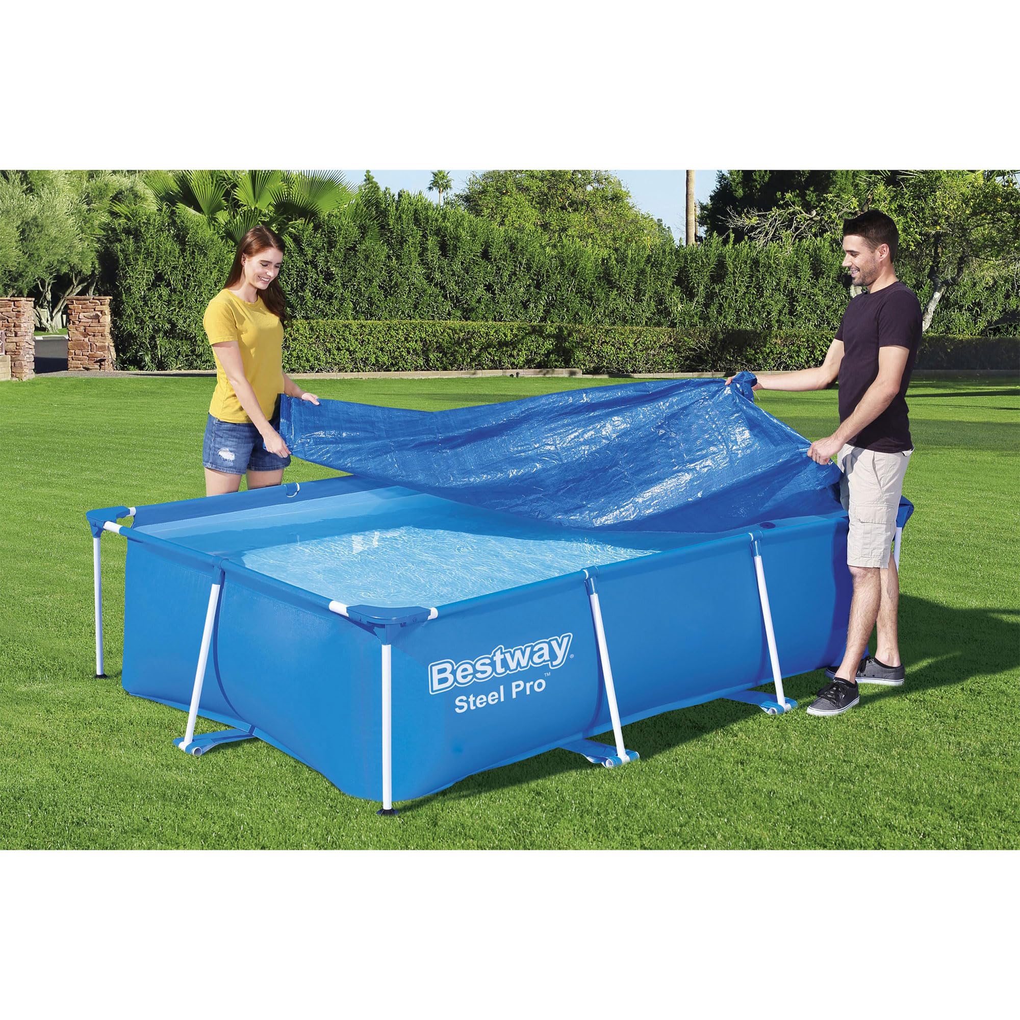 Bestway Flowclear Pro Rectangular Above Ground Swimming Pool Cover - Durable & UV-Resistant, Fits Steel Pro Pools, Outdoor Swimming Pool Protection (Blue) | Perfect for Backyard, Patio, and Summer Pool Maintenance